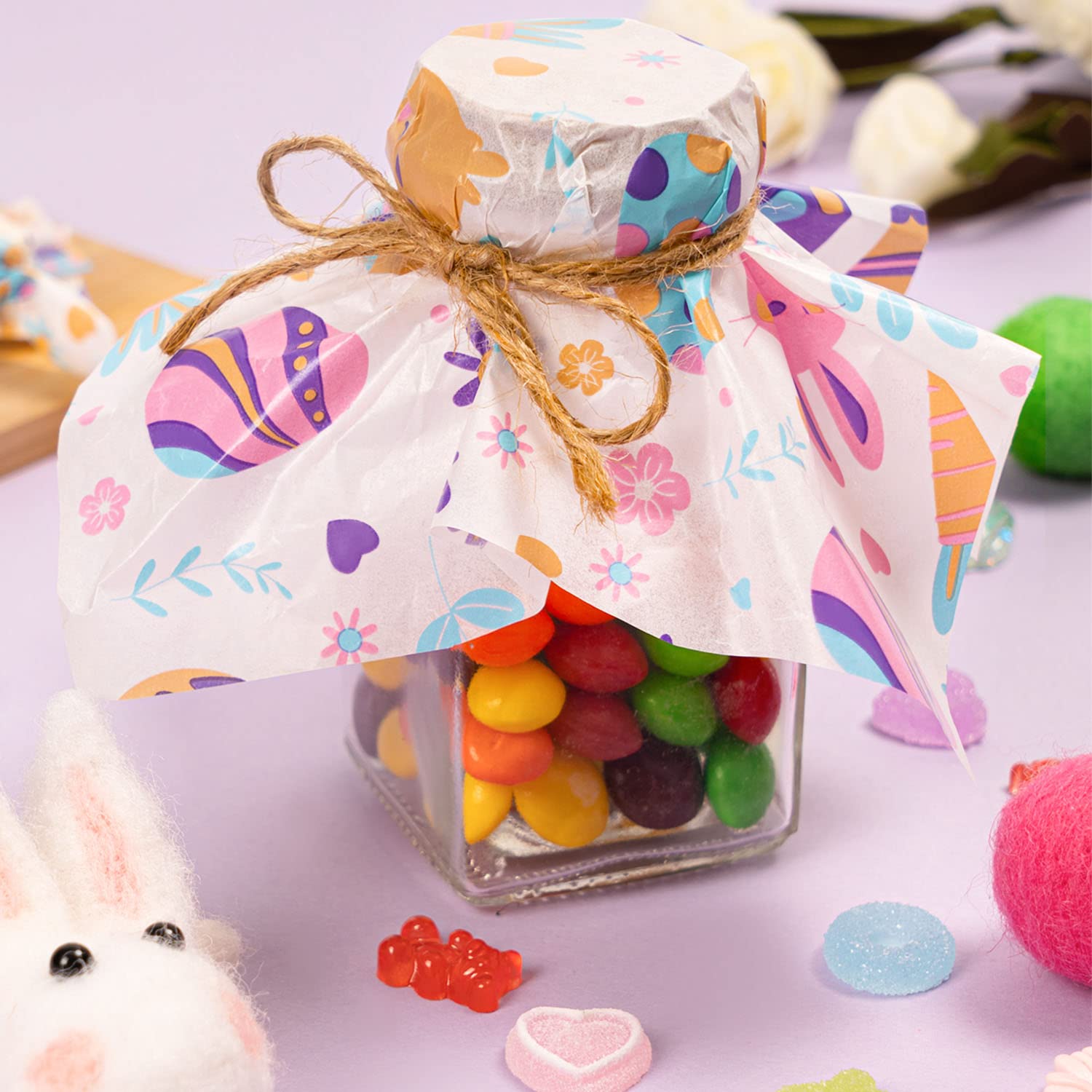 100 Pcs Easter Wax Paper Sheets - Waterproof Oil-proof Parchment Paper for Food Wrapping, Sandwich, Candy & Cookies - Rabbit Egg Floral Pattern Kitchen Baking Supplies - Perfect for Easter Treats, Party Favors & Handmade Food Packaging