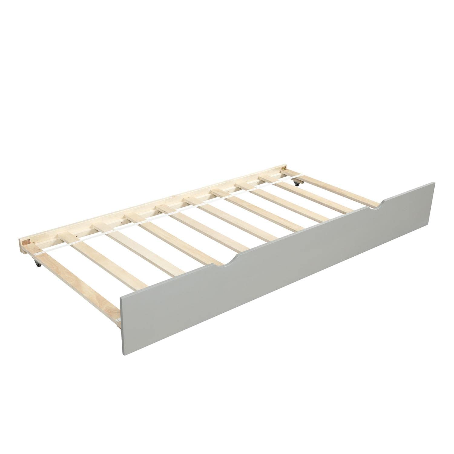 JINS&VICO Twin Size Daybed with Trundle - Solid Wood Captain Bed Sofa Bed Frame for Kids, Teens & Adults - Gray (76x41.7x30 inches) - Perfect for Guest Rooms, Dormitories & Small Spaces