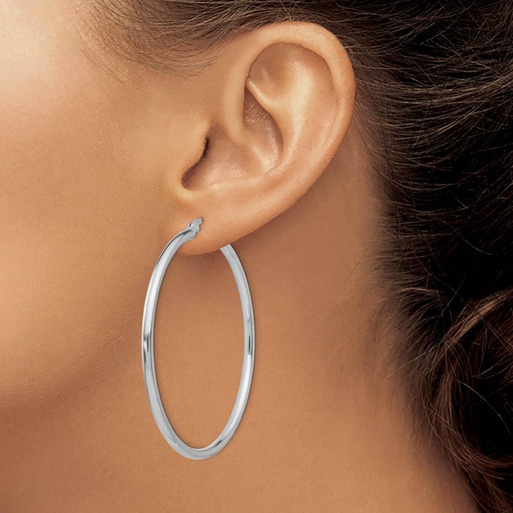 The Black Bow 2.5mm Polished Sterling Silver Round Hoop Earrings, 52mm (2 in) – Perfect for Everyday Wear and Special Occasions