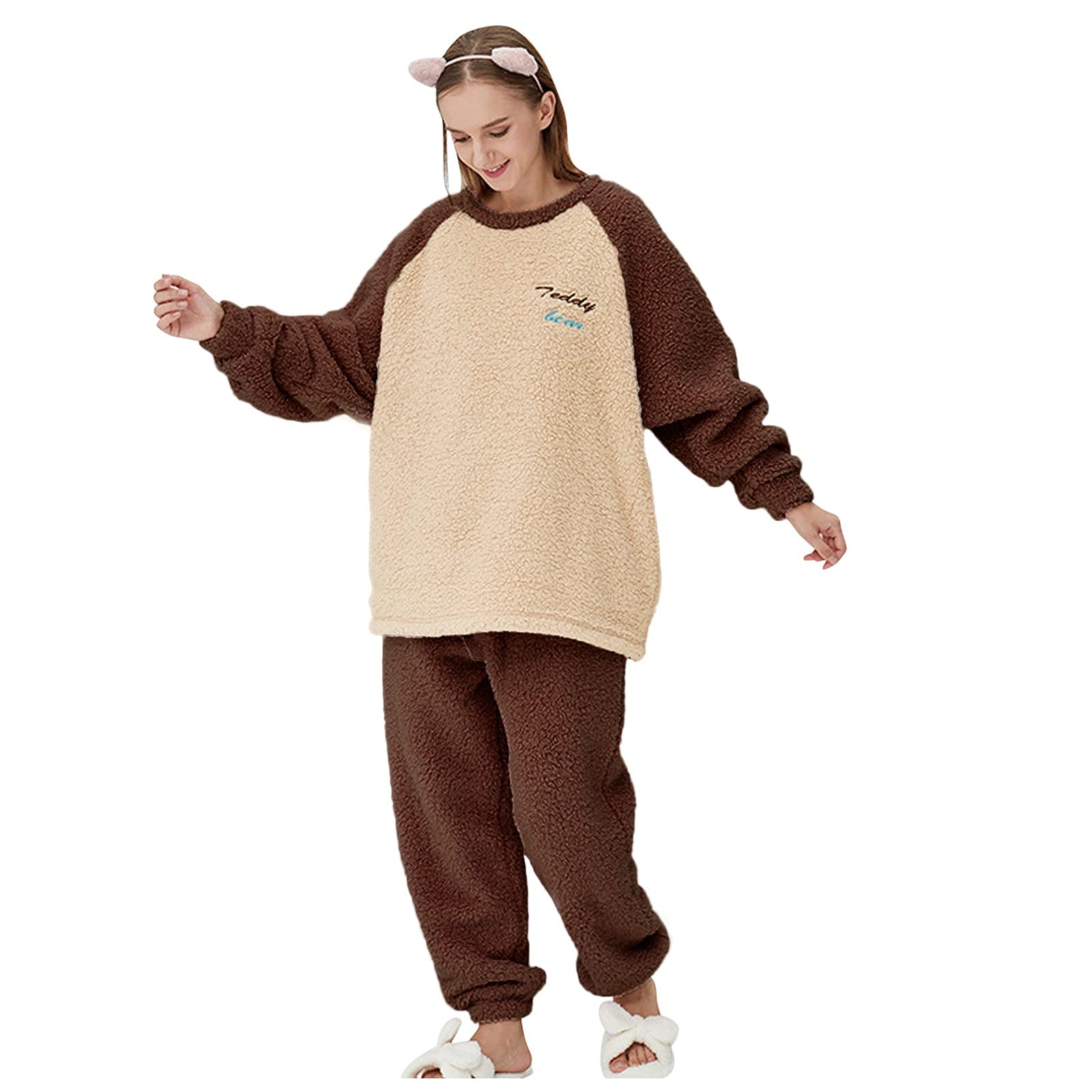 Cozy Women's Sherpa Fleece Pajama Set - Soft Long Sleeve Lounge PJS for Winter - Perfect for Sleeping, Lounging & Cold Weather Comfort