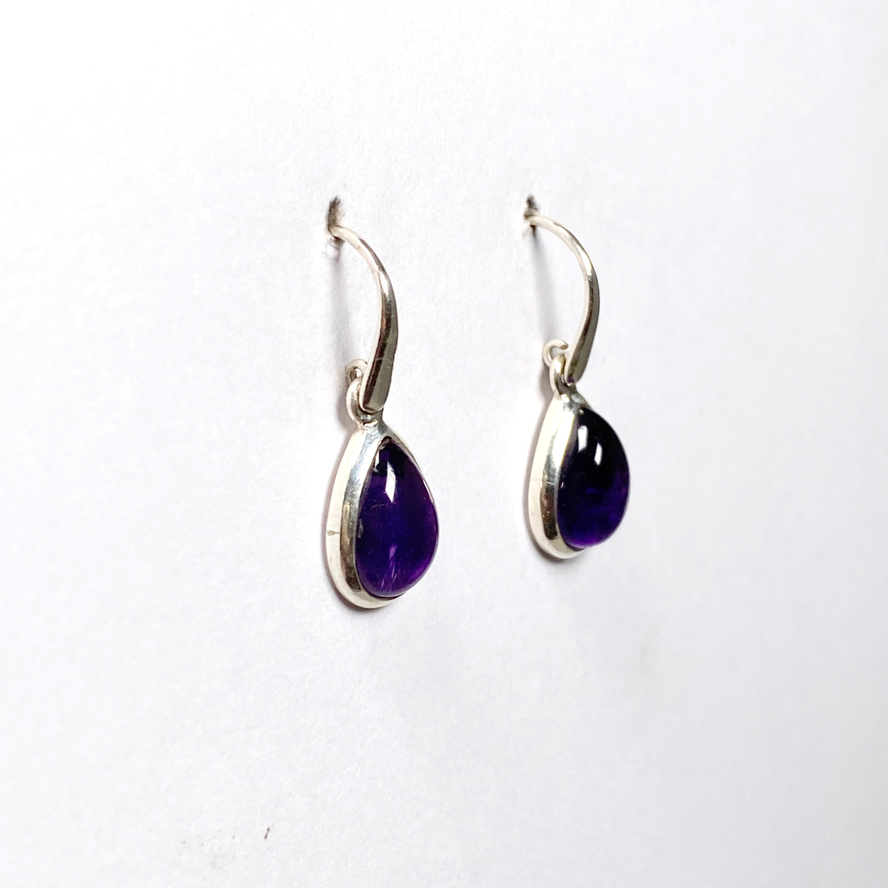 Natural Amethyst Teardrop Cabochon Earrings for Women - Handmade Sterling Silver Dangle Earrings - Perfect for Wedding, Party & Gift Giving
