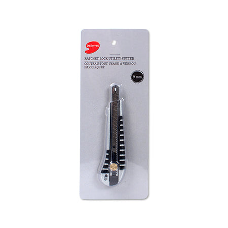 9mm DeSerres Ratchet Lock Utility Cutter - Heavy Duty Retractable Safety Knife for Box Cutting, Crafting & DIY Projects - Ideal for Warehouse, Office & Home Use