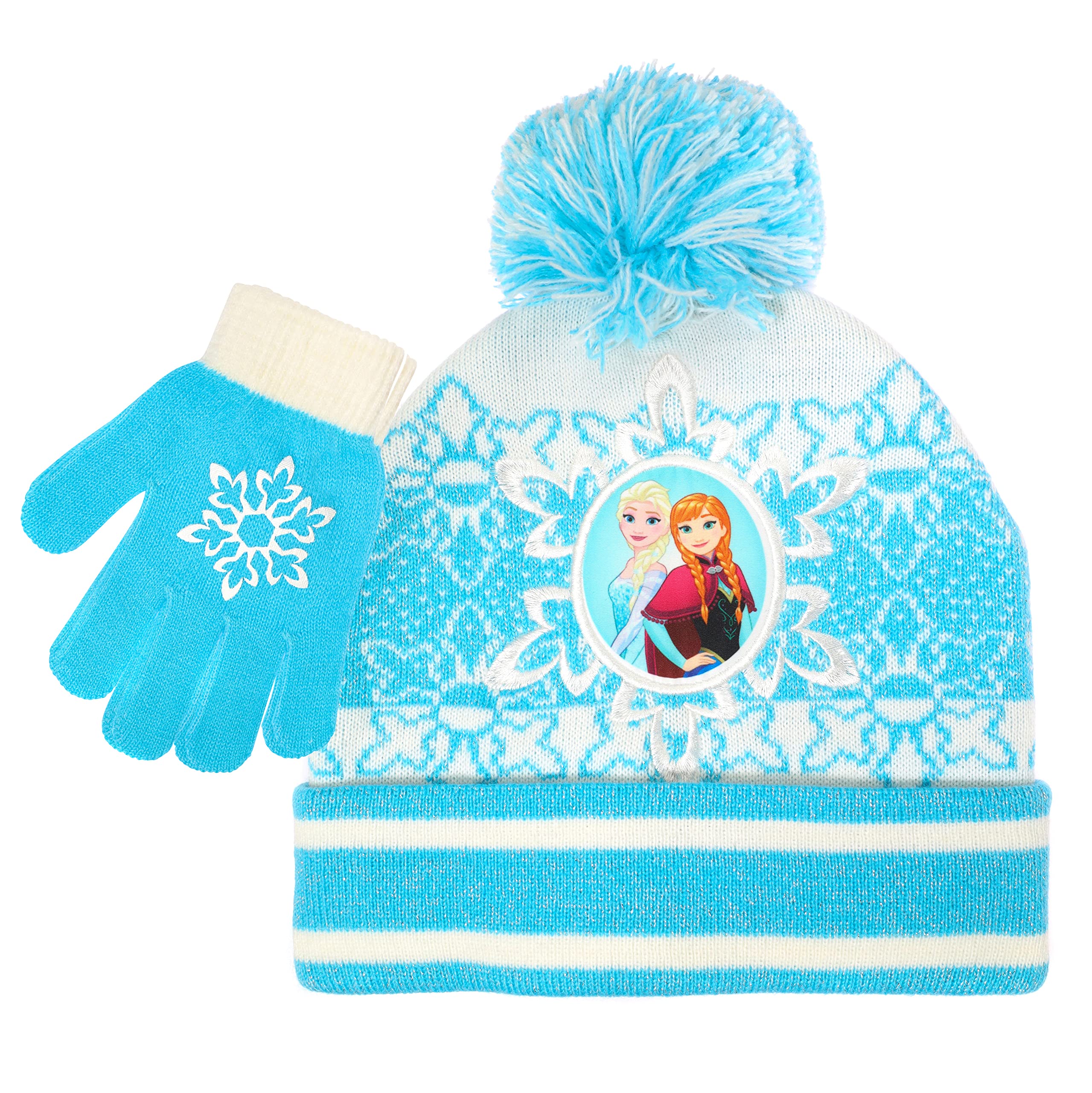 Disney Frozen Elsa & Anna Winter Beanie Hat & Snow Gloves Set for Girls & Toddlers - Warm Kids Winter Accessories for Snow Play, Outdoor Activities & Cold Weather