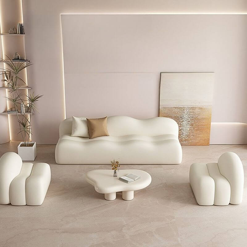 Stylish Waterproof Solid Color Sofa in Chalk - Comfortable 3-5 Seater for Living Room, Lounge & Family Gatherings