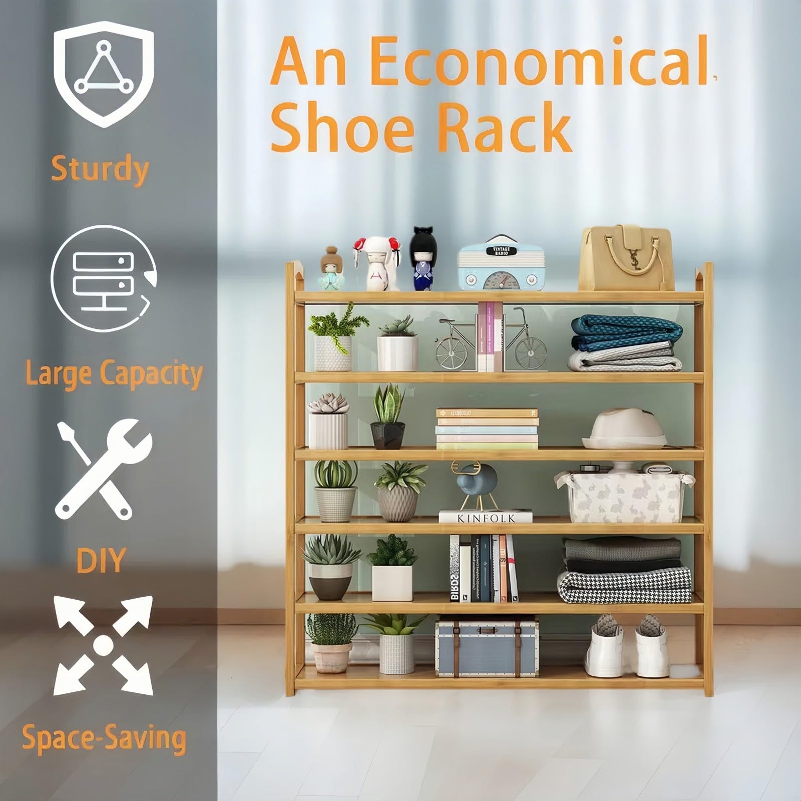 5-Tier Wooden Stackable Shoe Rack Organizer - Free Standing Entryway Hallway Storage Shelf for Shoes, Hats & Accessories | Space-Saving Multi-Functional Home Organization Solution for Small Spaces & Closet Storage