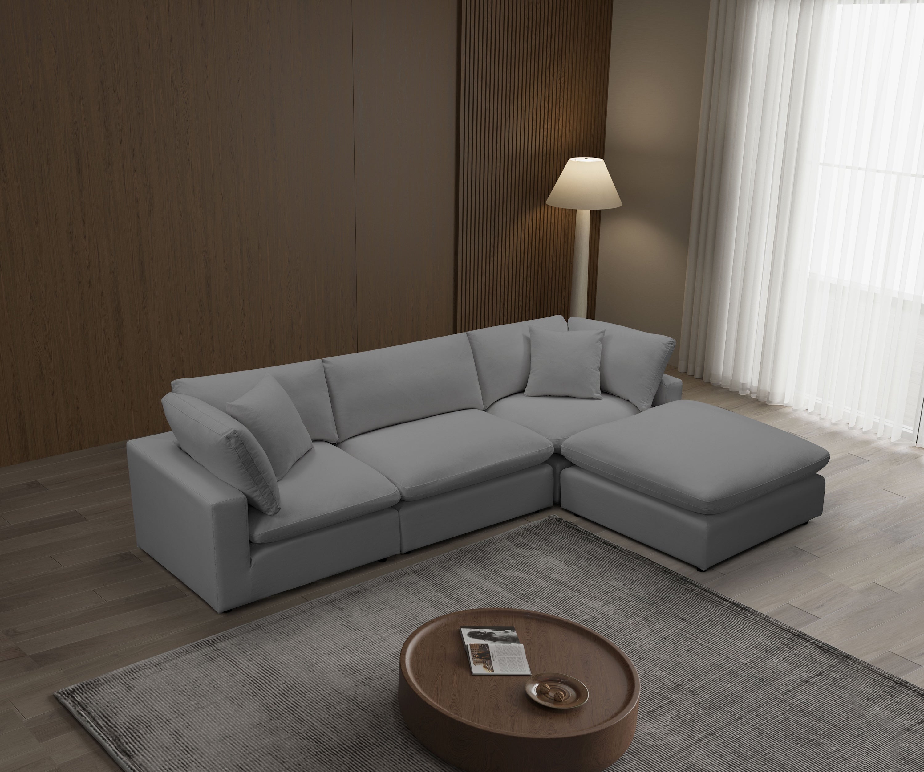 Modern Cali Modular 4-Piece Sectional Sofa with Chaise in Sol Grey - Perfect for Living Room, Lounge & Family Room Comfort