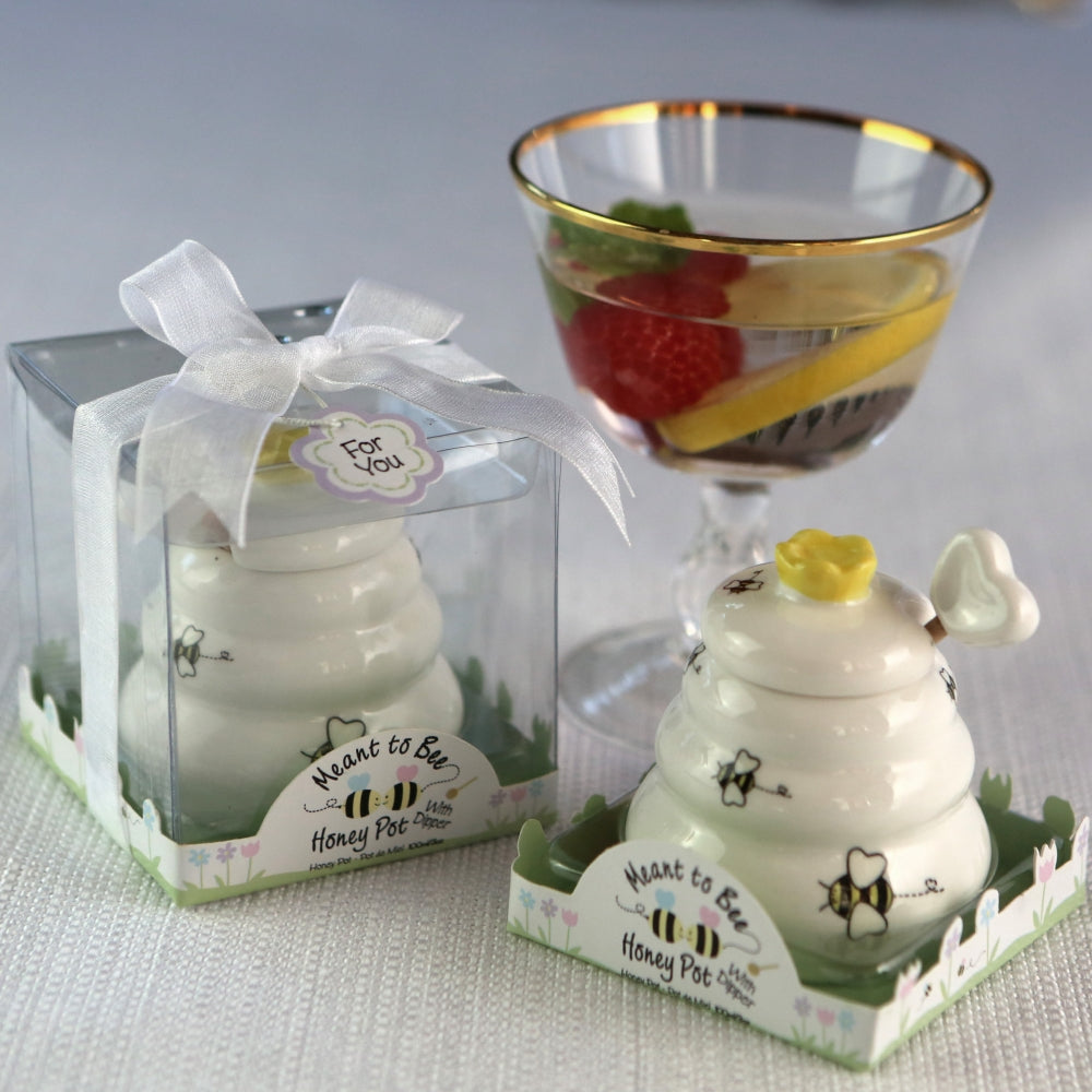 Sweet As Can Bee Ceramic Honey Pot with Wooden Dipper - Perfect for Tea, Toast & Gift Giving - Natural & Elegant Honey Storage Jar