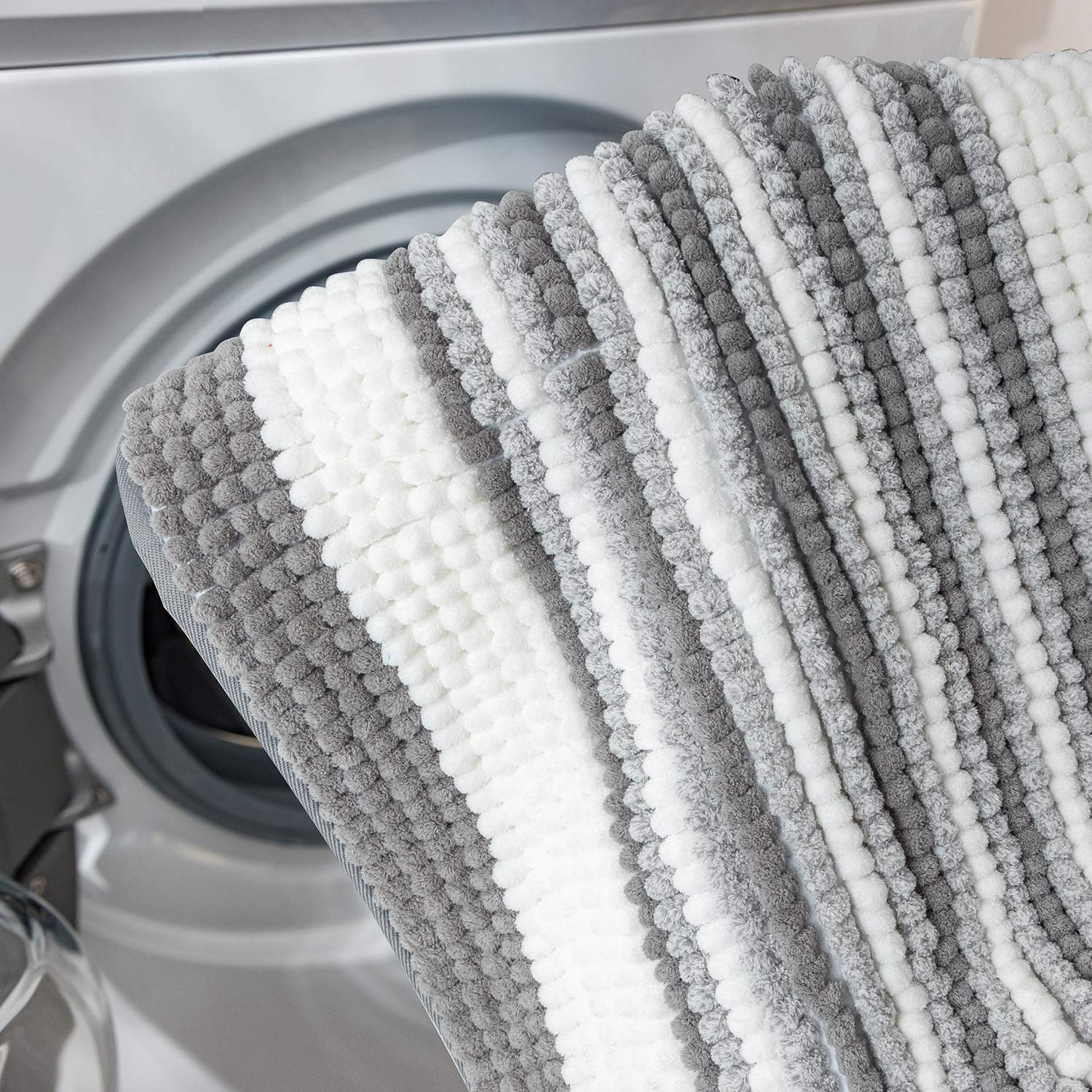 Ashler Chenille Bathroom Rug Set - Non-Slip Machine Washable Bath Mat, Ultra Soft Luxury Shower Rugs (2-Piece) - Fast Drying Water Absorbent Carpet for Bathtub & Shower Floor - Grey 17x24 & 26x44 Inches - Perfect for Bathroom Safety and Comfort