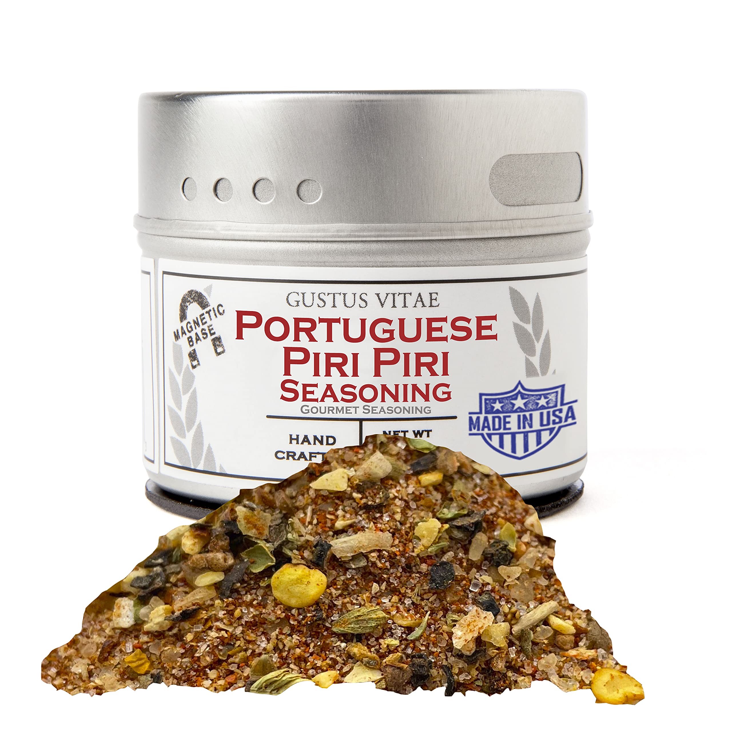 Premium Portuguese Piri Piri Fire Seasoning - Gourmet Non-GMO Spice Blend | Handcrafted in USA | All Natural Artisanal Rub | Magnetic Tin for Easy Storage | GLP-1 Friendly & Sustainably Sourced | Perfect for Grilling, Roasting & Seasoning Meats | Gustus Vitae Ultra Premium Spice Mix #790