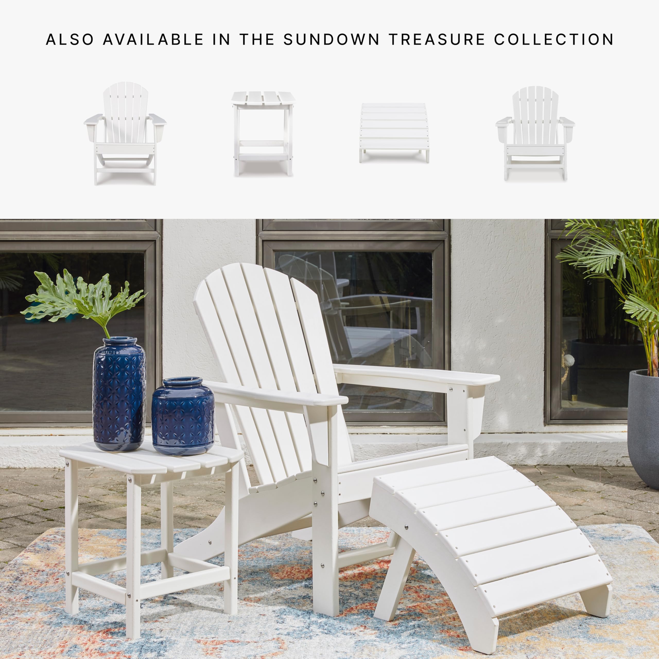 Signature Design by Ashley Sundown Treasure Outdoor Patio HDPE Weather Resistant Adirondack Chair in White - Perfect for Backyard, Garden, Poolside & Beach Relaxation