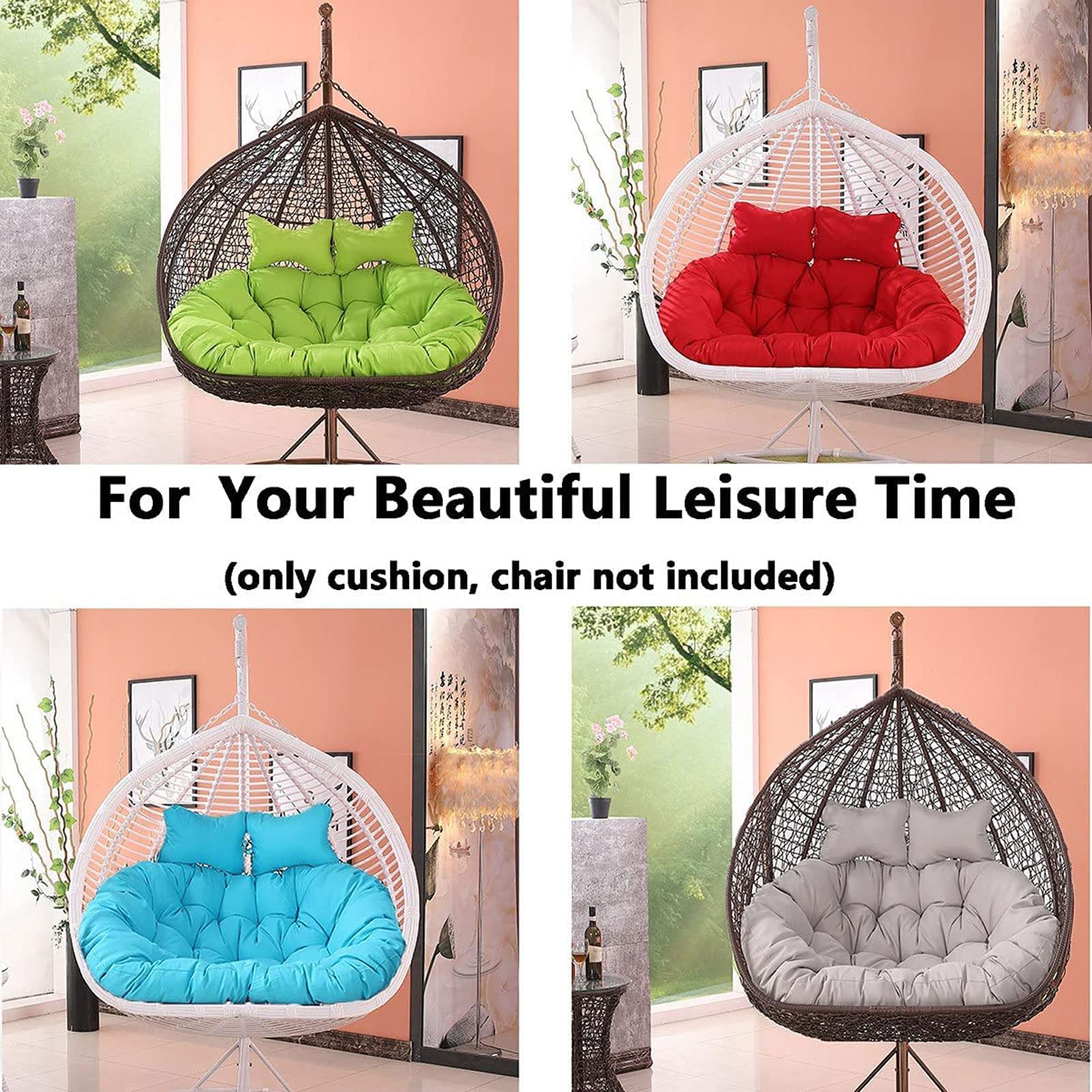 Waterproof & Detachable 2-Person Hammock Swing Chair Cushion Replacement - Double Egg Chair Seat Pad for Indoor/Outdoor Use - Perfect for Garden, Patio, Balcony & Backyard Relaxation (Orange)
