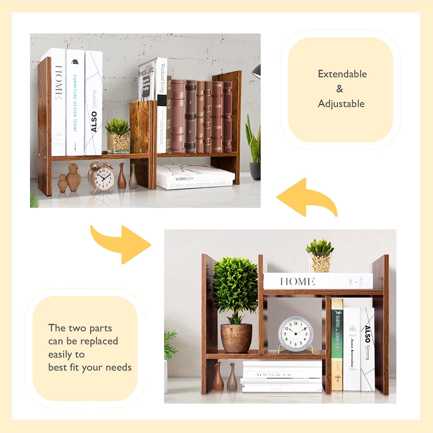 Adjustable Wood Desk Shelf Organizer - Multipurpose Desktop Storage for Office & Home - Mini Bookcase & Display Rack - Perfect for Workspace Organization, Book Display, and Home Decor