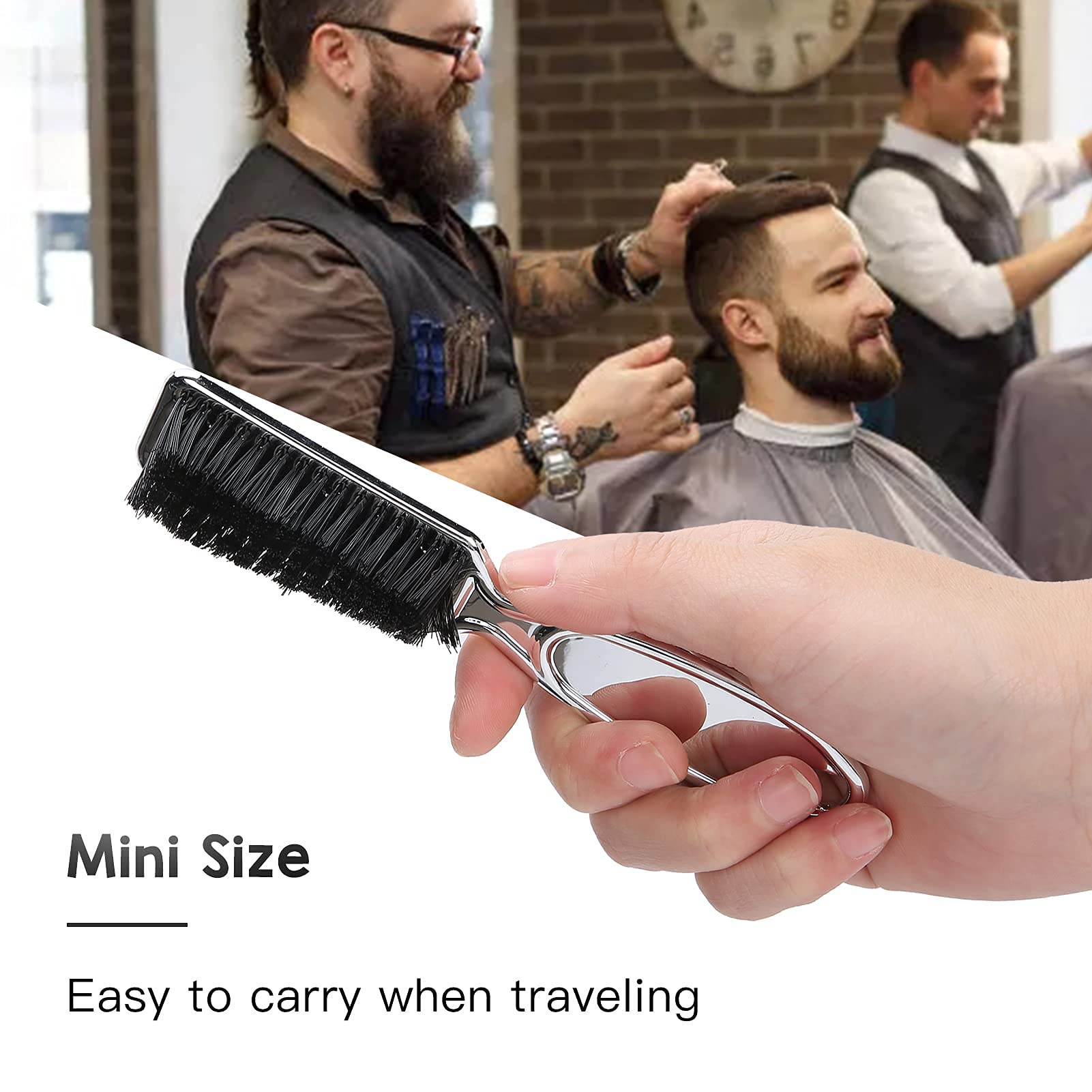 Professional Silver Barber Brush with Nylon Bristles - Hair Clipper Cleaning Brush, Styling Tool & Neck Duster for Men's Fade & Grooming - Perfect for Barbershops, Home Haircuts & Beard Maintenance