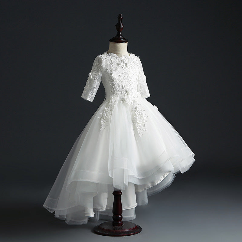 Elegant Floral Lace Puffy Princess Dress for Girls - Perfect for Birthday Parties, Weddings & Special Occasions