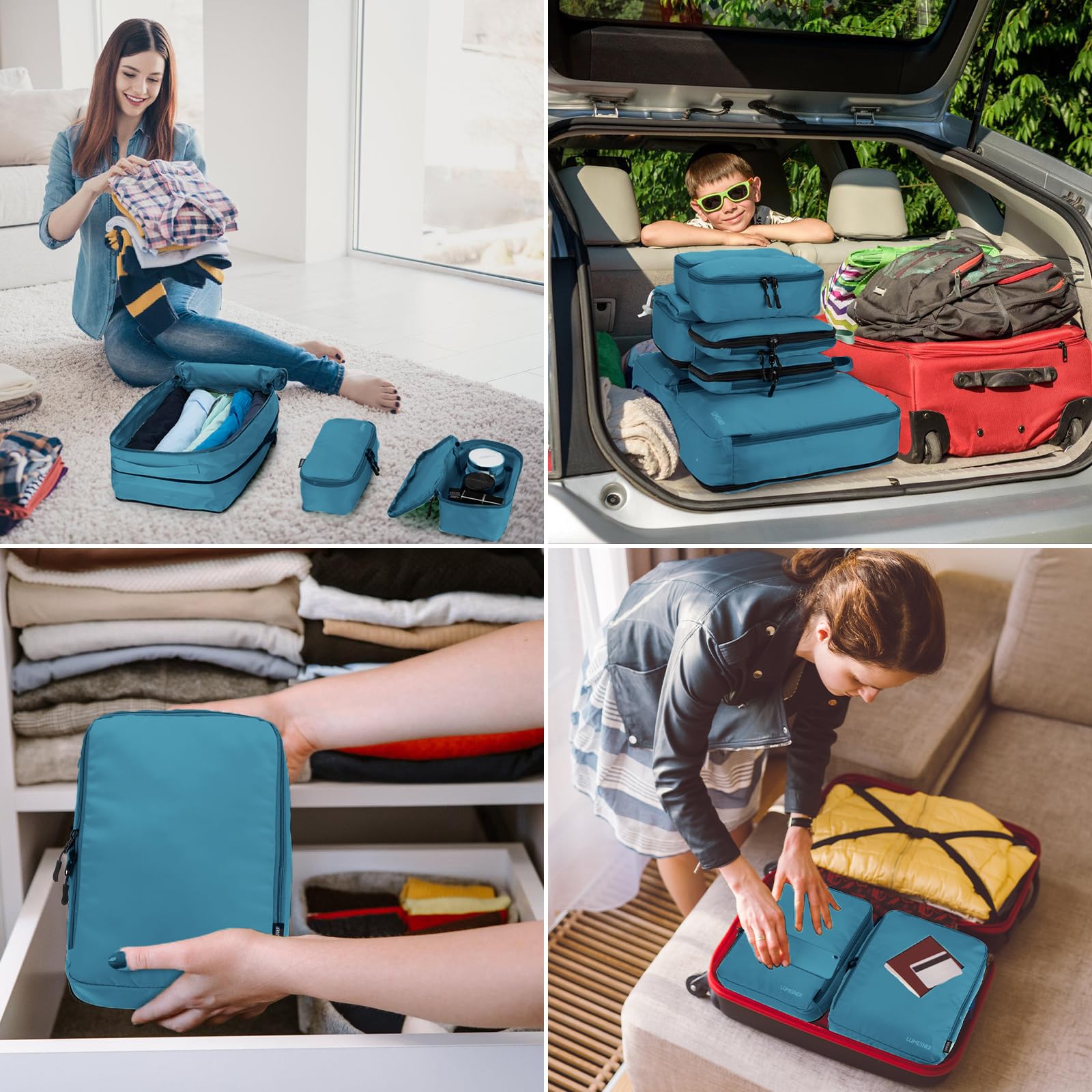 Lumesner 8-Piece Compression Packing Cubes Set for Travel - Space Saving Suitcase Organizers for Carry-On Luggage (Blue) | Perfect for Business Trips, Vacations & Weekend Getaways