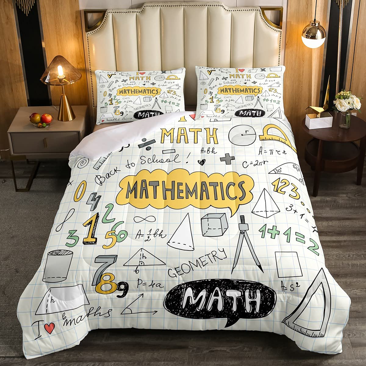 Math Equation Comforter Set Twin Size - Science Themed Bedding for Kids, Boys & Girls - Educational Mathematics Formula Duvet Cover with 1 Comforter & 1 Pillowcase - Perfect for School, Dorm Decor & STEM Learning