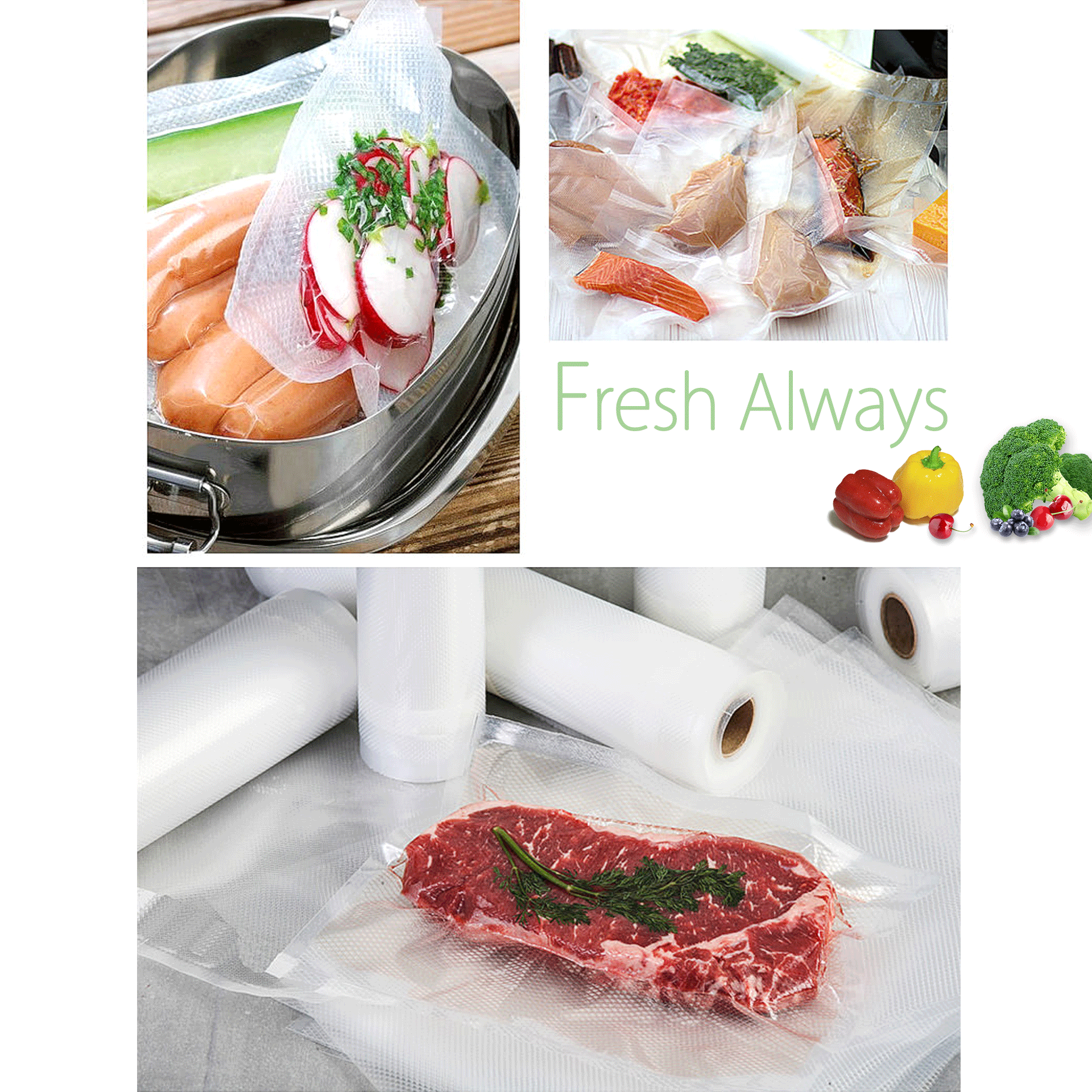 Flora Food Vacuum Sealer Bags Rolls - 6M (22cm or 28cm) for Fresh Food Storage | Airtight Kitchen Organization for Meal Prep, Sous Vide & Freezer Storage