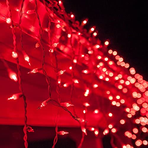 150 LED Red Icicle Christmas Lights - 8.5 ft Outdoor Holiday String Lights with White Wire for House, Roof, and Window Decorations - Perfect for Christmas, Winter, and Party Decor