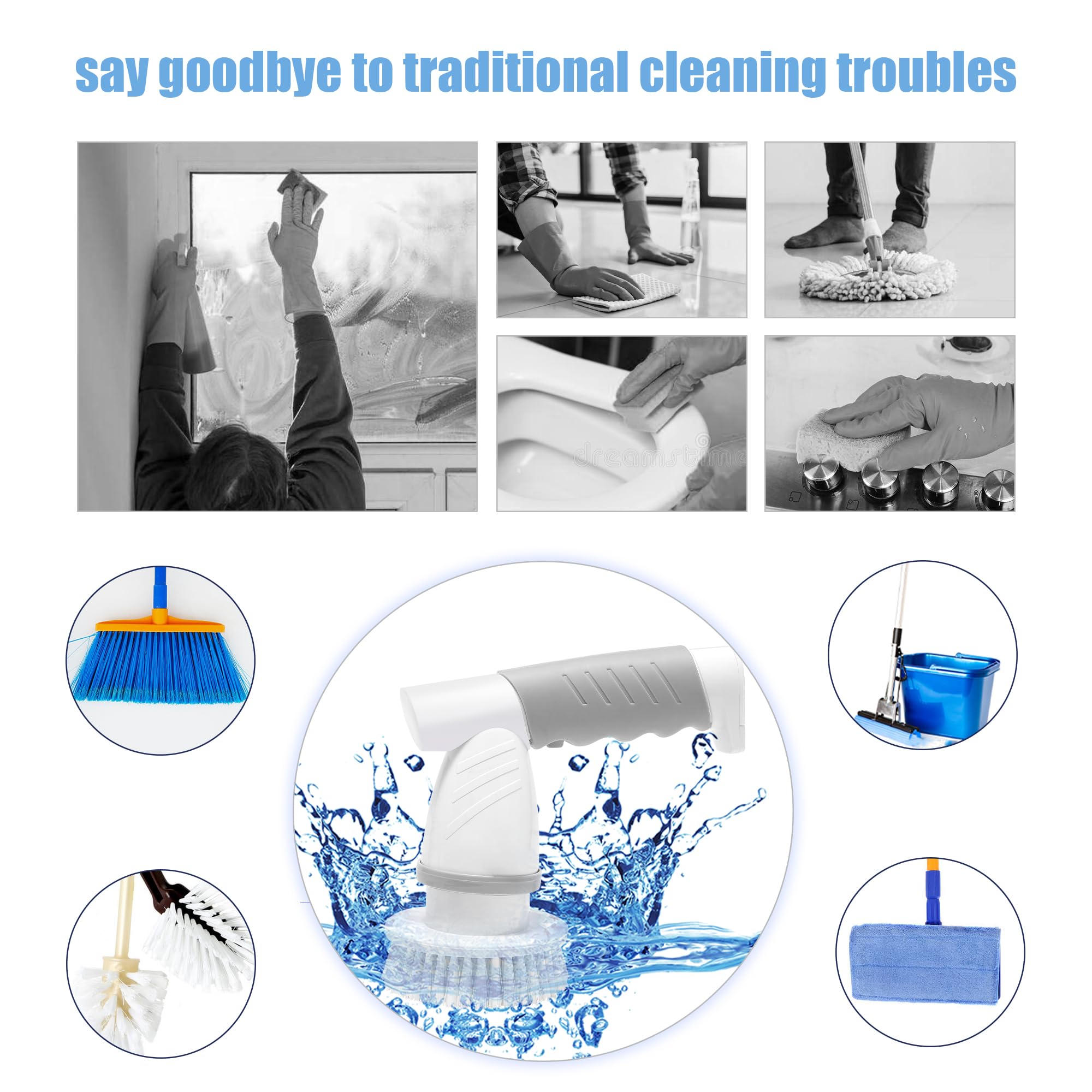 **SZFIXEZ Cordless Electric Spin Scrubber - 4 Replaceable Brush Heads for Bathroom, Kitchen, Tile, Bathtub & Toilet Cleaning | Powerful Shower, Stove & Window Scrubber for Deep Cleaning**    *(Perfect for Sparkling Bathrooms, Stainless Kitchens & Spotless Windows – Effortless Cleaning in Minutes!)*