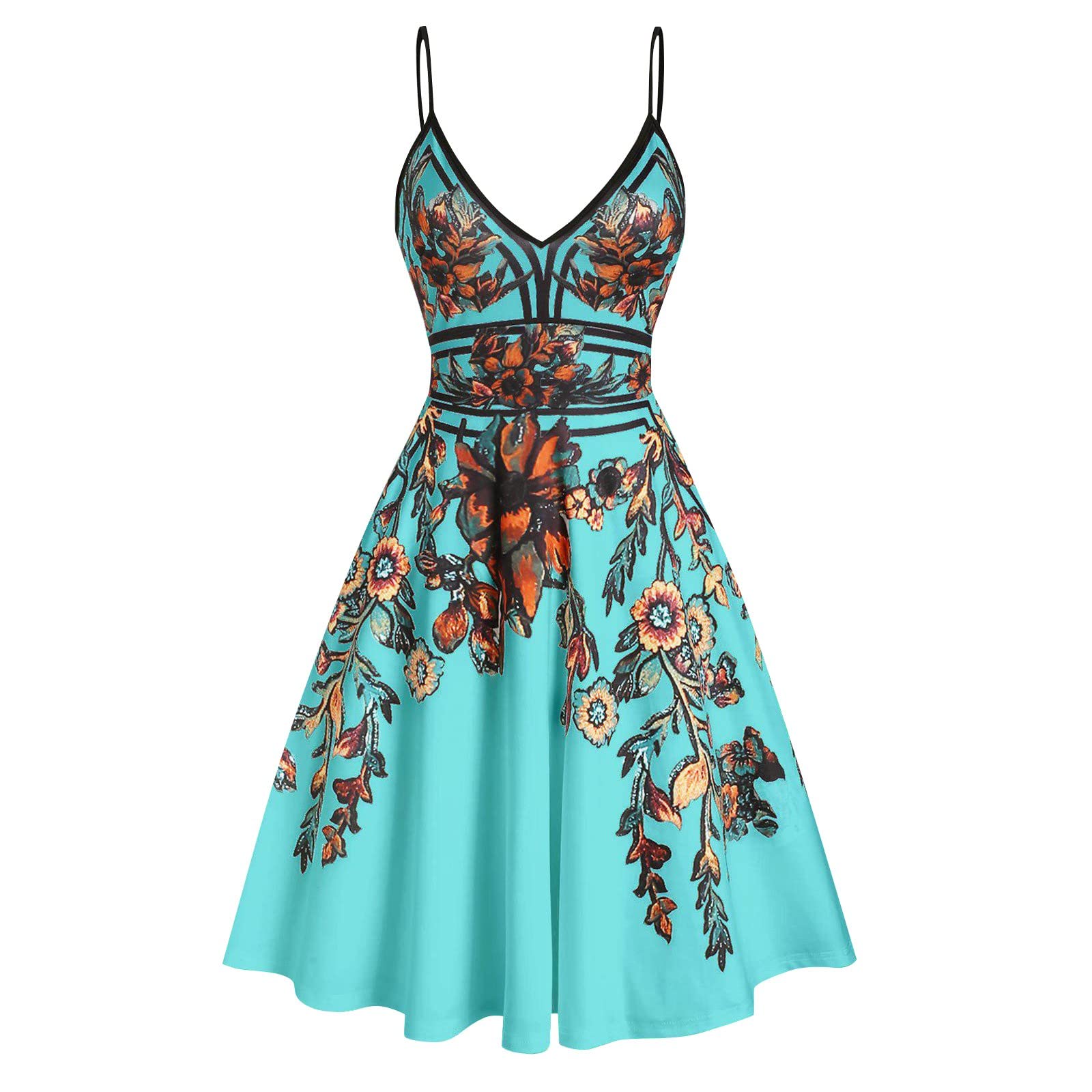 GTMANG Women's Vintage Floral Print Sling Dress - Sexy Slim Fit Short Summer Dress for Casual Outings, Date Night & Beach Wear