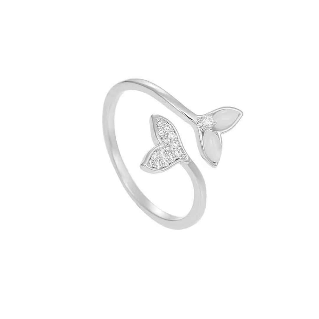 White Gold Whale Tail Split Ring DQ8495 - Elegant Jewelry for Women, Perfect for Gifts, Parties & Everyday Wear