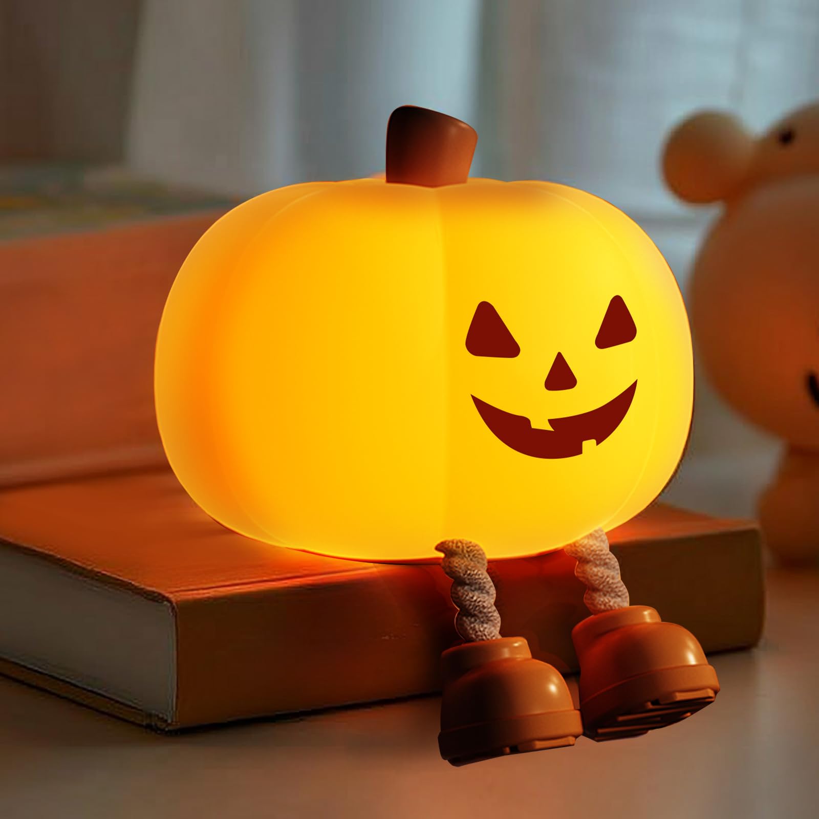 **Rechargeable Pumpkin Night Light for Kids - Cute Jack O'Lantern Halloween Decor, Dimmable Silicone Nursery Lamp for Baby & Toddler - Perfect for Bedtime, Nursery Decor & Halloween Gifts**