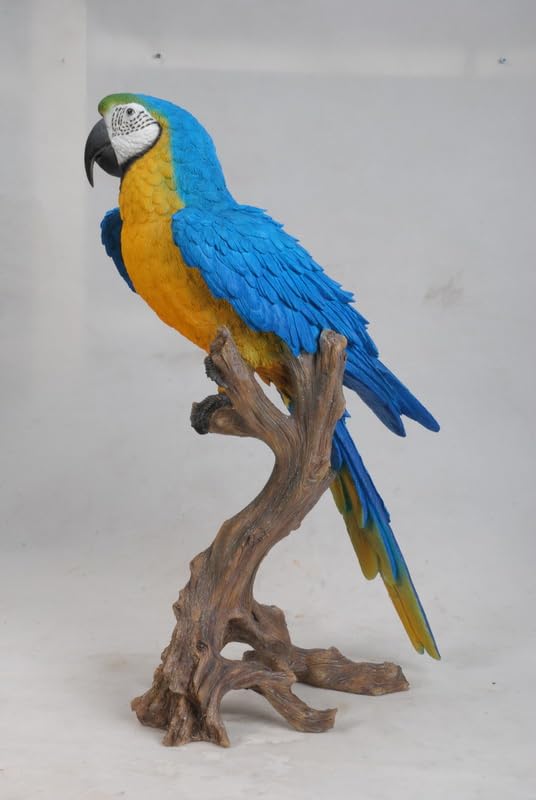 Hi-Line Gift Ltd. Large Macaw Scarlet Statue - Vibrant Blue & Yellow Parrot Figurine for Home Decor, Garden, or Office Display