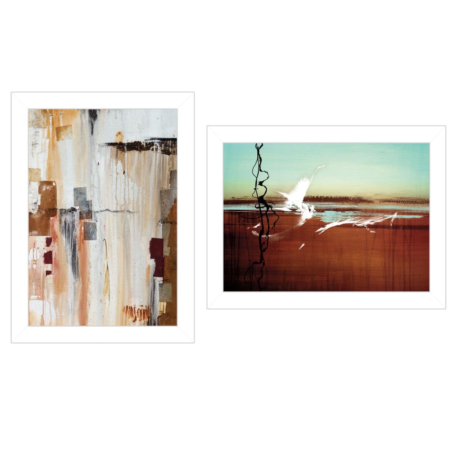 Abstract Flight 2-Piece Wall Art Set by Cloverfield & Co - White Framed Modern Canvas Paintings for Living Room, Bedroom & Office Decor