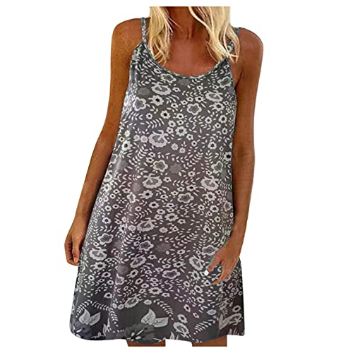 2022 Women's Spring Casual Floral Print Loose Mini Dress - O-Neck Sleeveless Camisole Dress for Everyday Wear, Beach, Vacation & Date Night