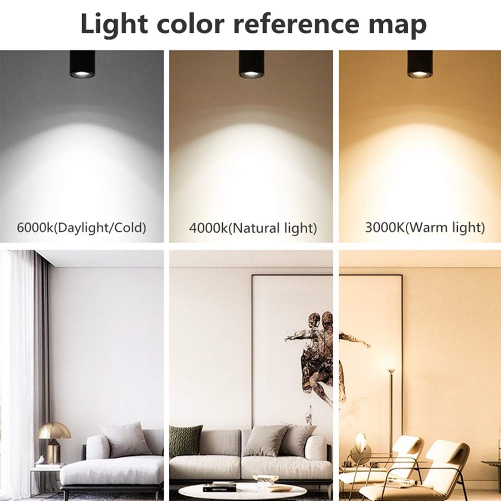 360° Adjustable LED Ceiling Spotlight - 10W COB Surface Mounted Light with 3000K/4000K/6000K Color Options - Aluminum Wall & Ceiling Downlight for Living Room, Bedroom, Kitchen (Black, 4000K Natural White)