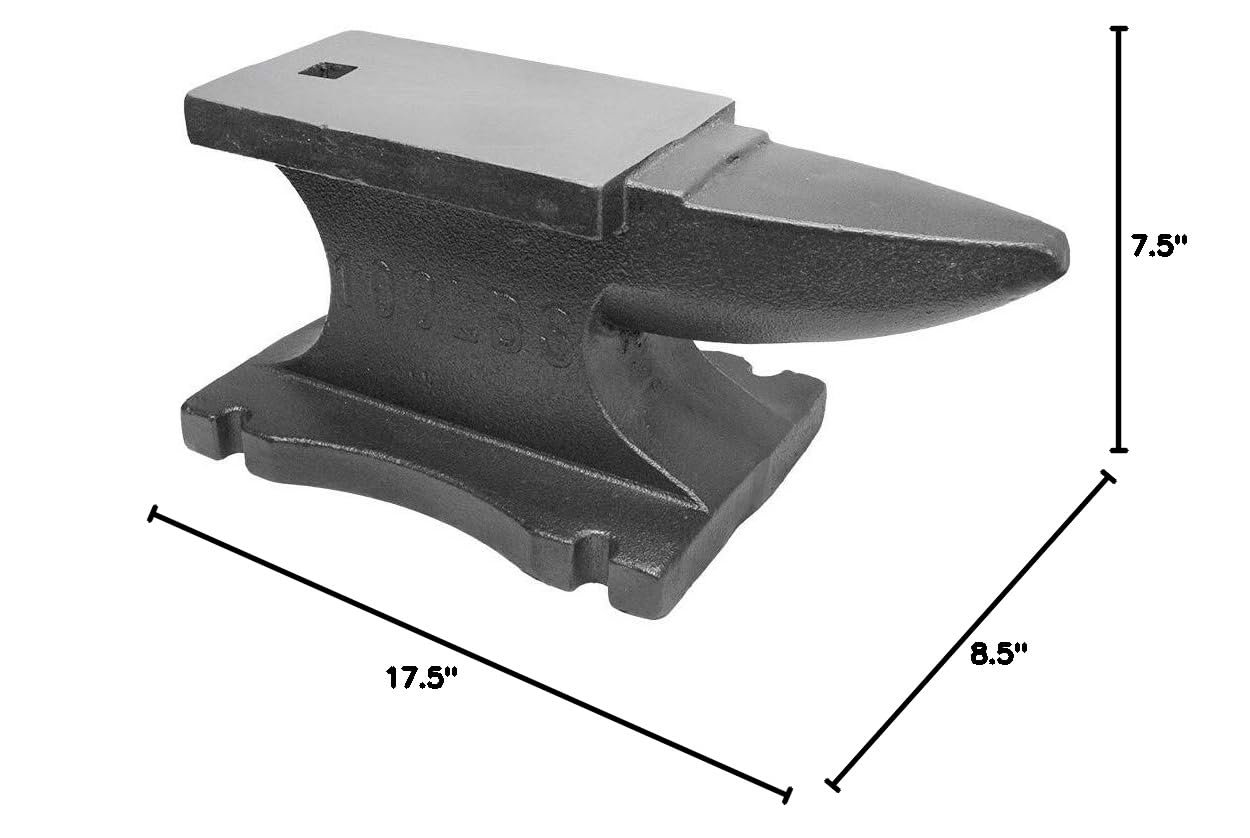 Prolinemax 100 Lbs Heavy Duty Cast Iron Anvil for Blacksmithing - Long Horn Design with Hardy Hole - Perfect for Metalworking, Forging, and DIY Projects