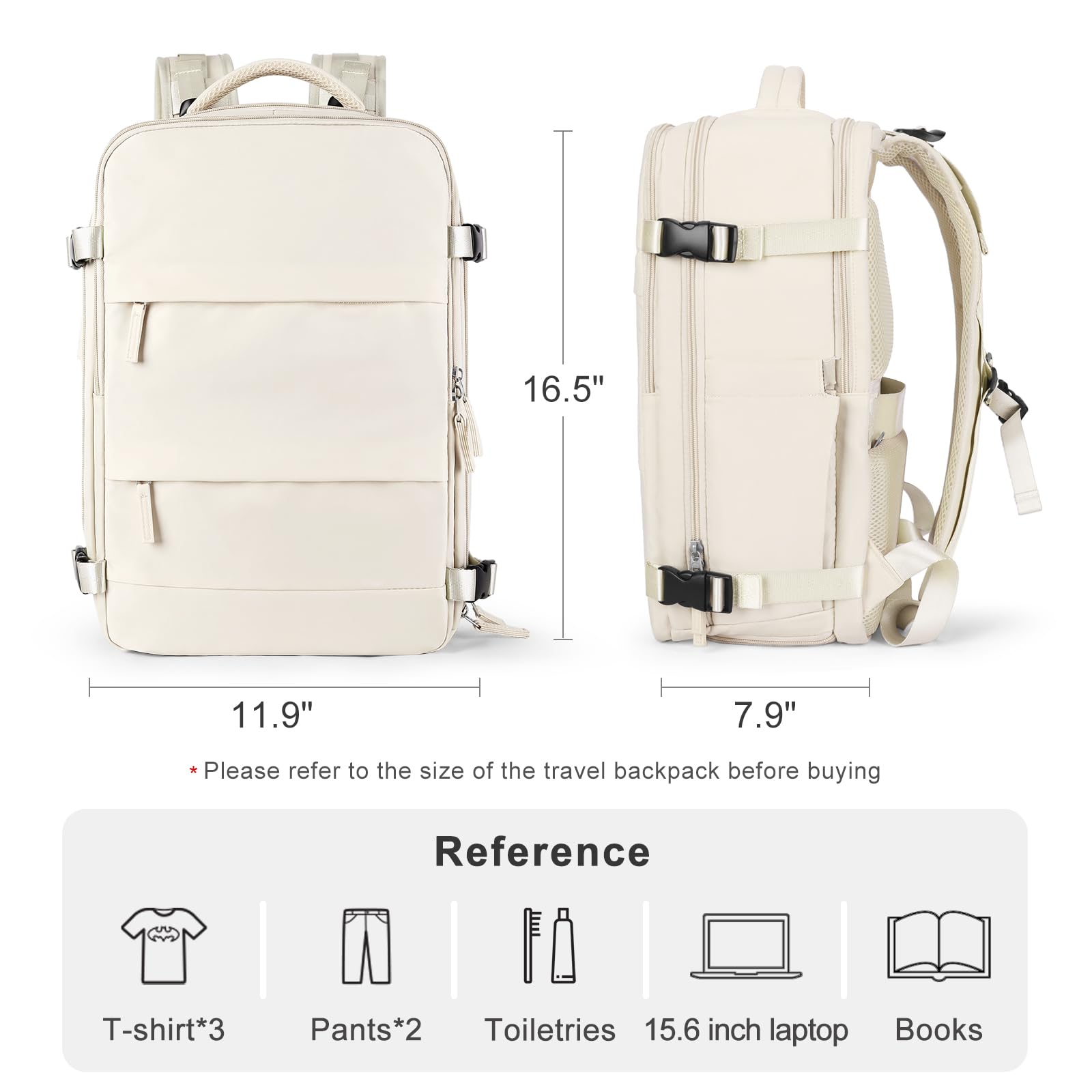 Coofay Beige Travel Backpack for Women & Men - Airline Approved Carry-On Personal Item, Waterproof Weekender Bag for Airplane Travel | Perfect for Business Trips, Weekend Getaways & Commuting