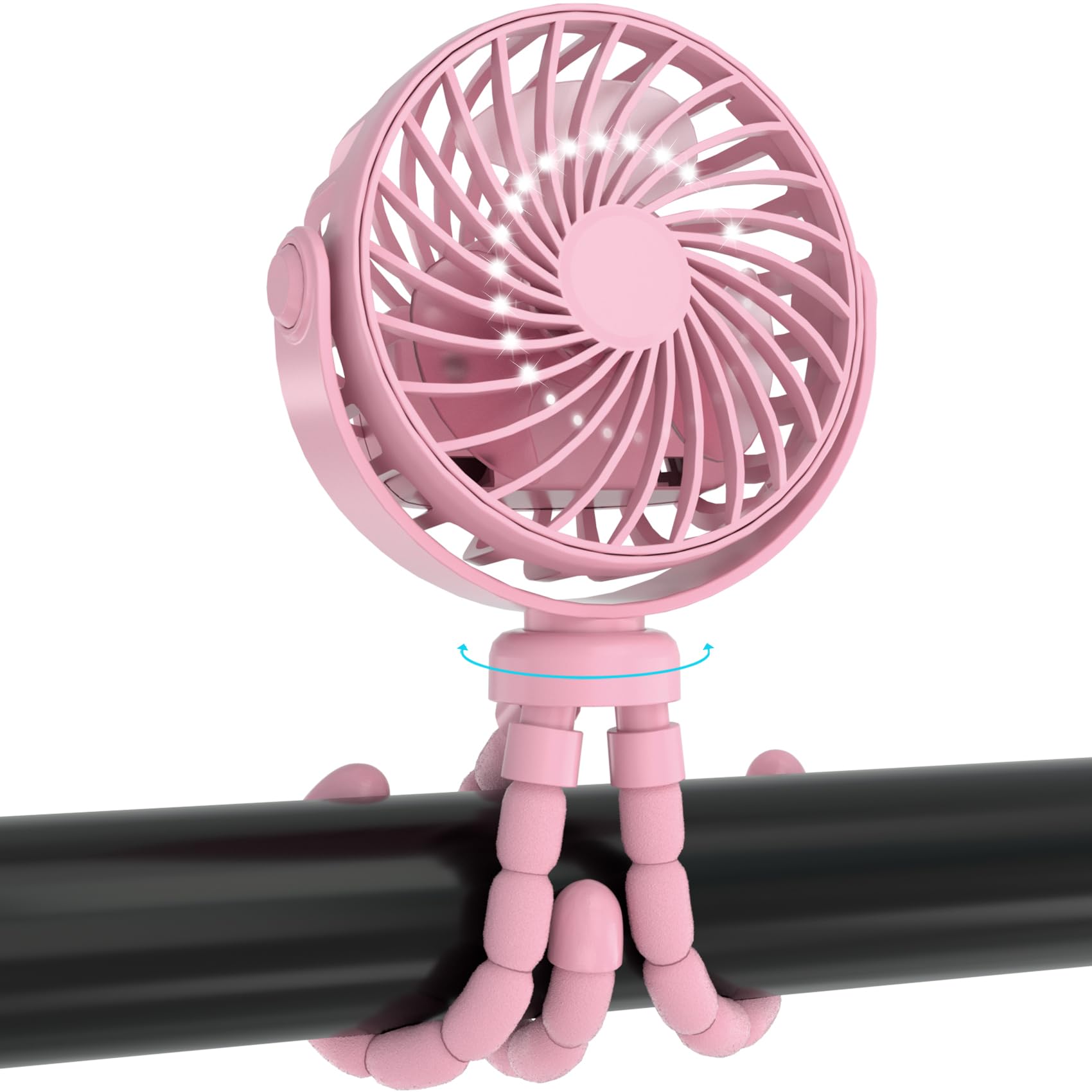 JYJZPB Rechargeable Clip-On Stroller Fan for Baby - 3 Speed 360° Rotating Mini Cooling Fan with Flexible Tripod, Handheld Personal Fan for Travel, Car Seat, Crib, Bed & Bike - Perfect for Outdoor Activities, Summer Trips & Nursery Comfort (Pink)