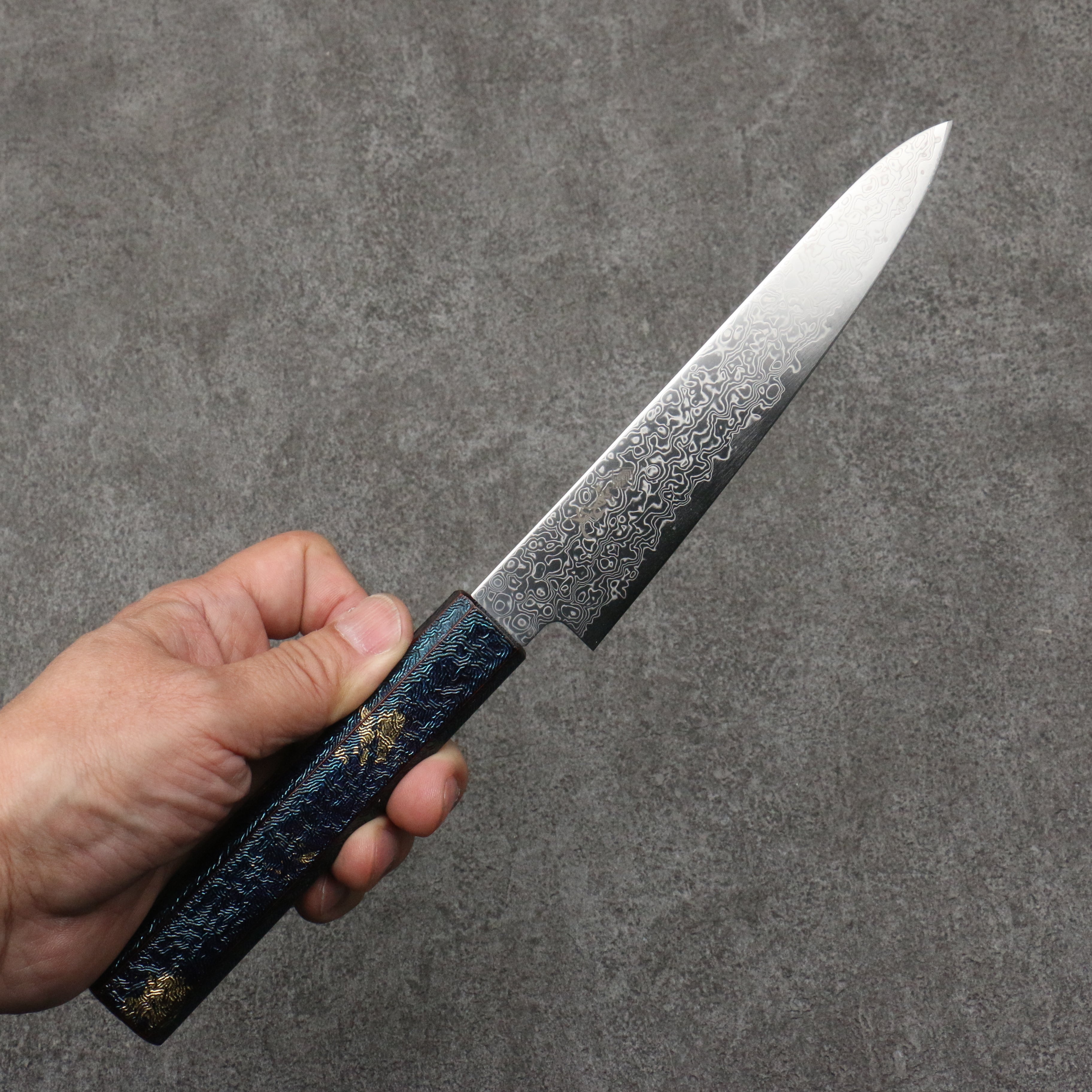 Premium Kanjyo SG2 Damascus Petty Utility Knife 150mm - Blue Lacquered Handle Japanese Chef Knife for Slicing, Chopping & Precision Cutting - Ideal for Home Cooks & Professional Chefs