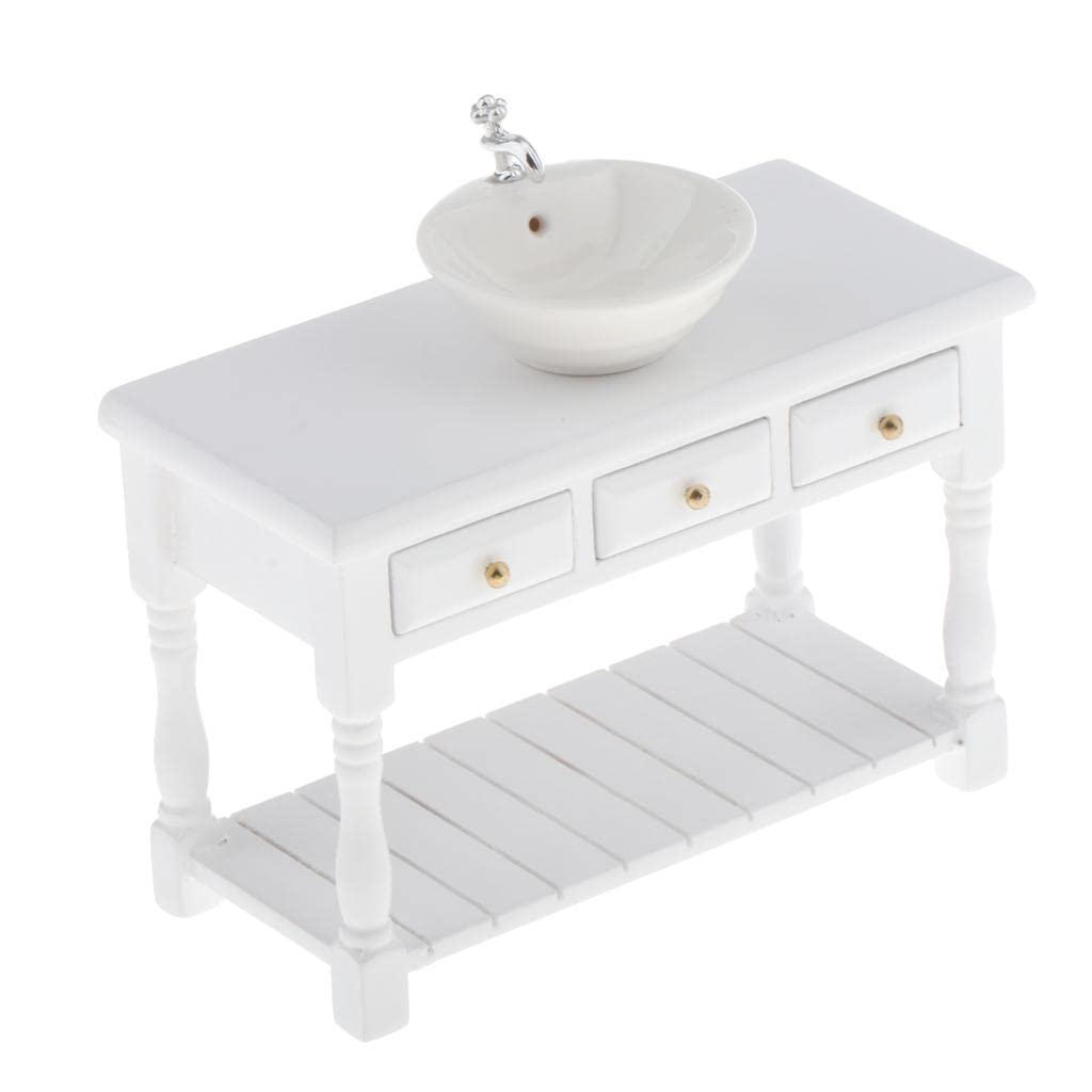 Miniature Ceramic Wash Basin & Cabinet Set for Dollhouse Accessories - Perfect for Dollhouse Bathroom Scenes and DIY Model Displays