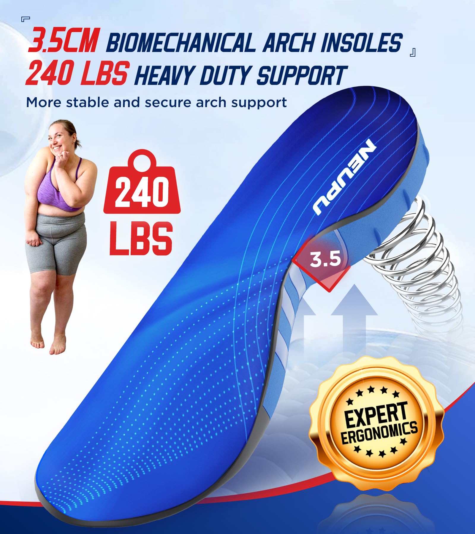 240+lbs Plantar Fasciitis Insoles for Men & Women - Heavy Duty High Arch Support Orthotic Inserts for Flat Feet, Pronation, Heel & Foot Pain Relief - Shock Absorbing Work Boot Shoe Insoles for All-Day Comfort (Ideal for Standing Jobs, Running, Hiking & Daily Wear)