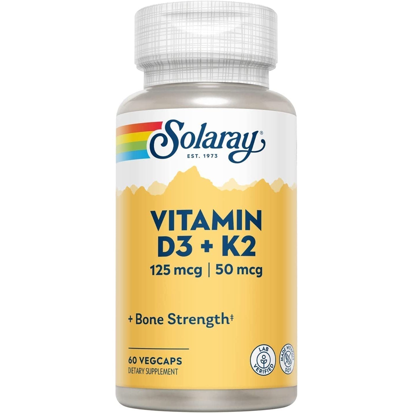 Solaray Vitamin D3 + K2 Supplement - 5000 IU Vitamin D & 100mcg K2 MK7 - Supports Bone & Heart Health - Non-GMO, Gluten Free - for Immune Support & Calcium Absorption (60 Capsules) - Perfect for Daily Wellness & Immune Boosting