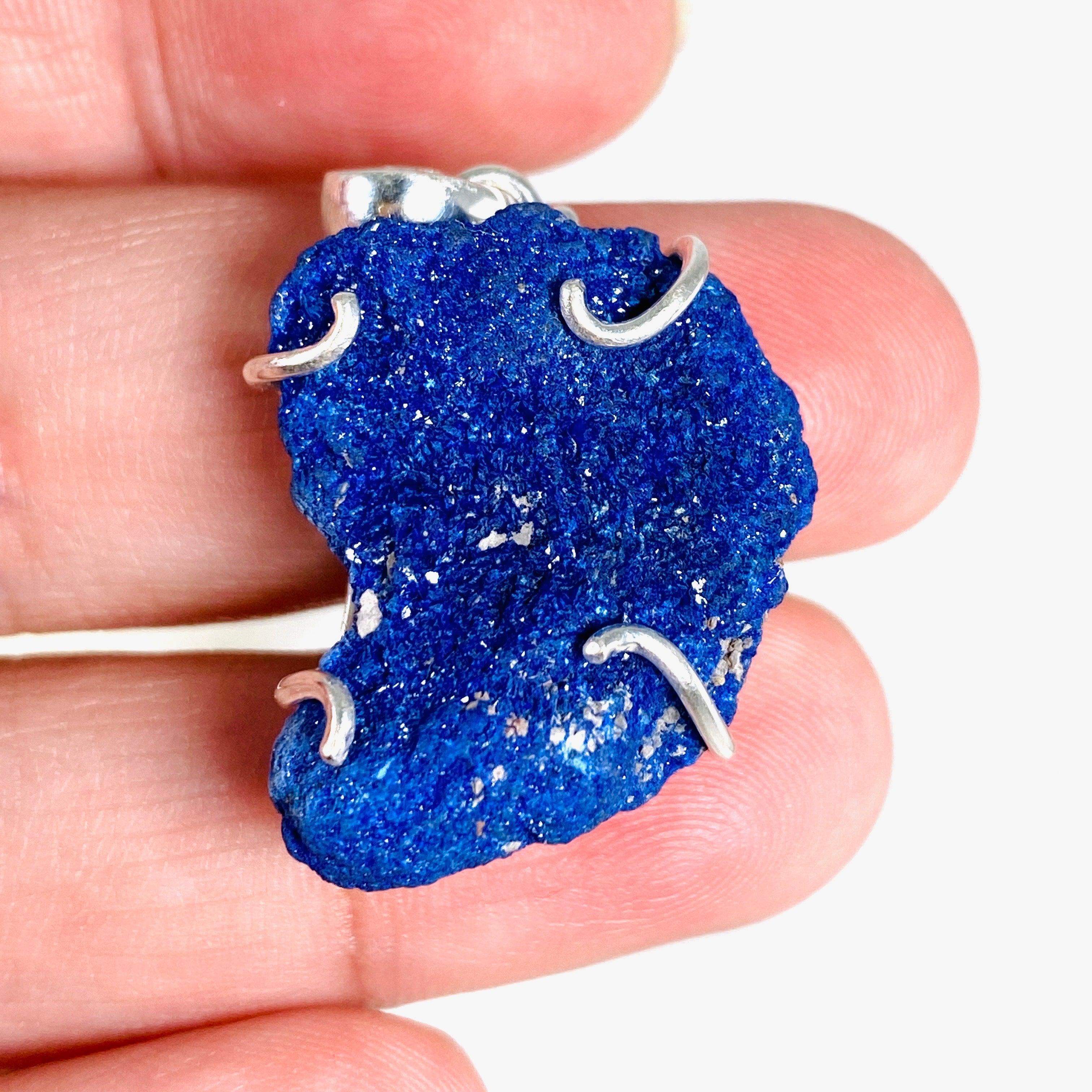 Natural Azurite Druzy Crystal Pendant Necklace - Handmade Healing Stone Jewelry for Women - Perfect for Meditation, Energy Healing & Spiritual Gifts