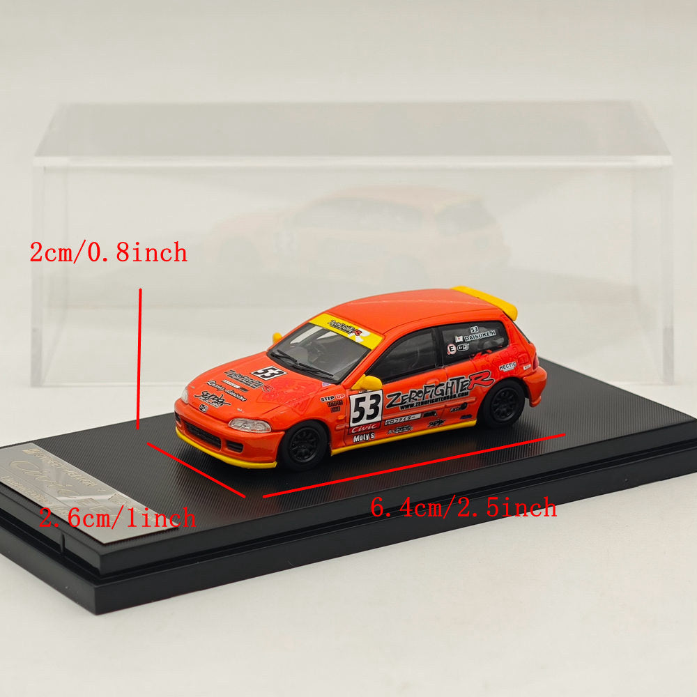 1:64 Scale Honda Civic Spoon EG6 ZeroFighter #53 Red Diecast Model Car - Collectible Toy for Racing Enthusiasts - Perfect for Display, Gifts, and Racing Scenes