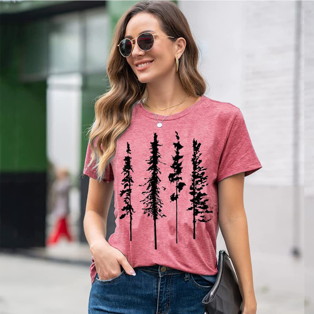 Funny Graphic Women's Skinny Pine Tree T-Shirt - Summer Hiking & Camping Athletic Tees - Nature Inspired Casual Comfortable Clothes for Outdoor Adventures