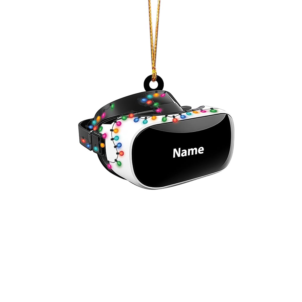 Personalized VR Headset Christmas Ornament - 2D Flat Virtual Reality Decor, Metaverse Holiday Gift with VR Controller Charm - Perfect for Tree Decor, Stocking Stuffers & Tech Lover Gifts (ID-1106-JNBL/ID-1113-OJCL)