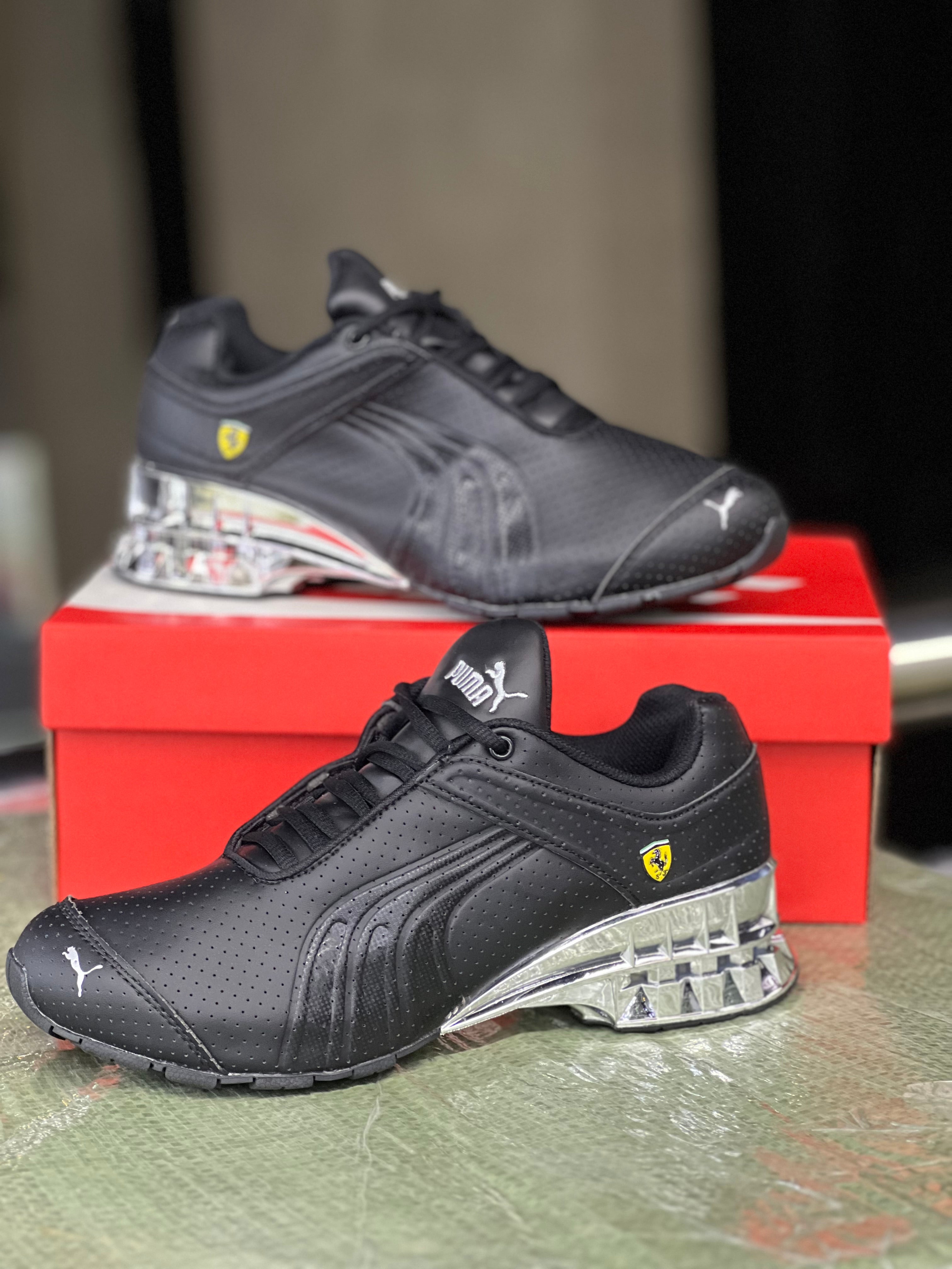 Puma x Ferrari Men's Running Shoes - Black/Silver Sneakers for Athletic Performance & Style | Perfect for Gym, Running & Casual Wear