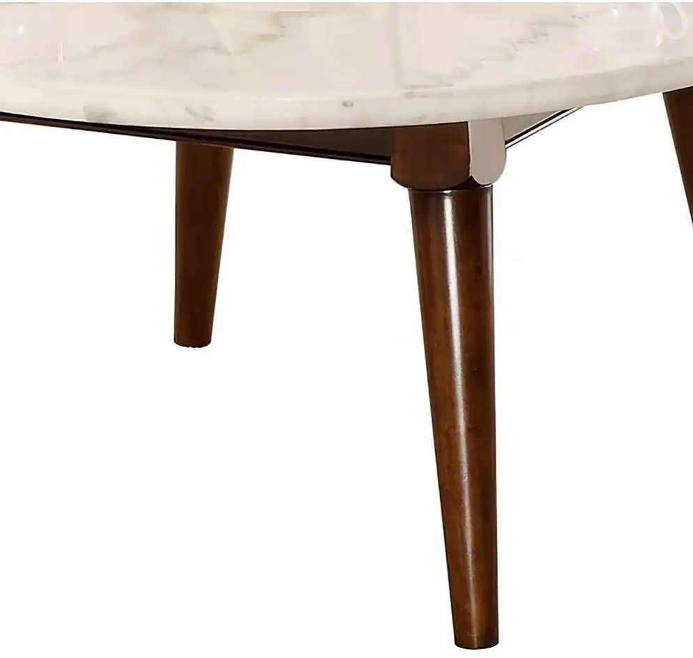 Modern White Marble & Walnut Coffee Table - Elegant Living Room Centerpiece for Home Decor, Dining, and Entertainment Spaces