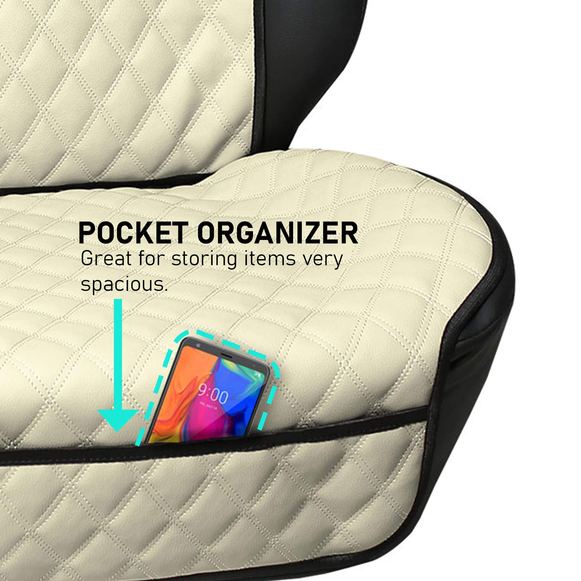 FH Group Neosupreme Car Seat Covers - 2 Pack Universal Fit Waterproof Faux Leather Seat Protectors for Cars, Trucks & SUVs | Beige Auto Accessories | Perfect for Road Trips, Commuting & Pet Protection