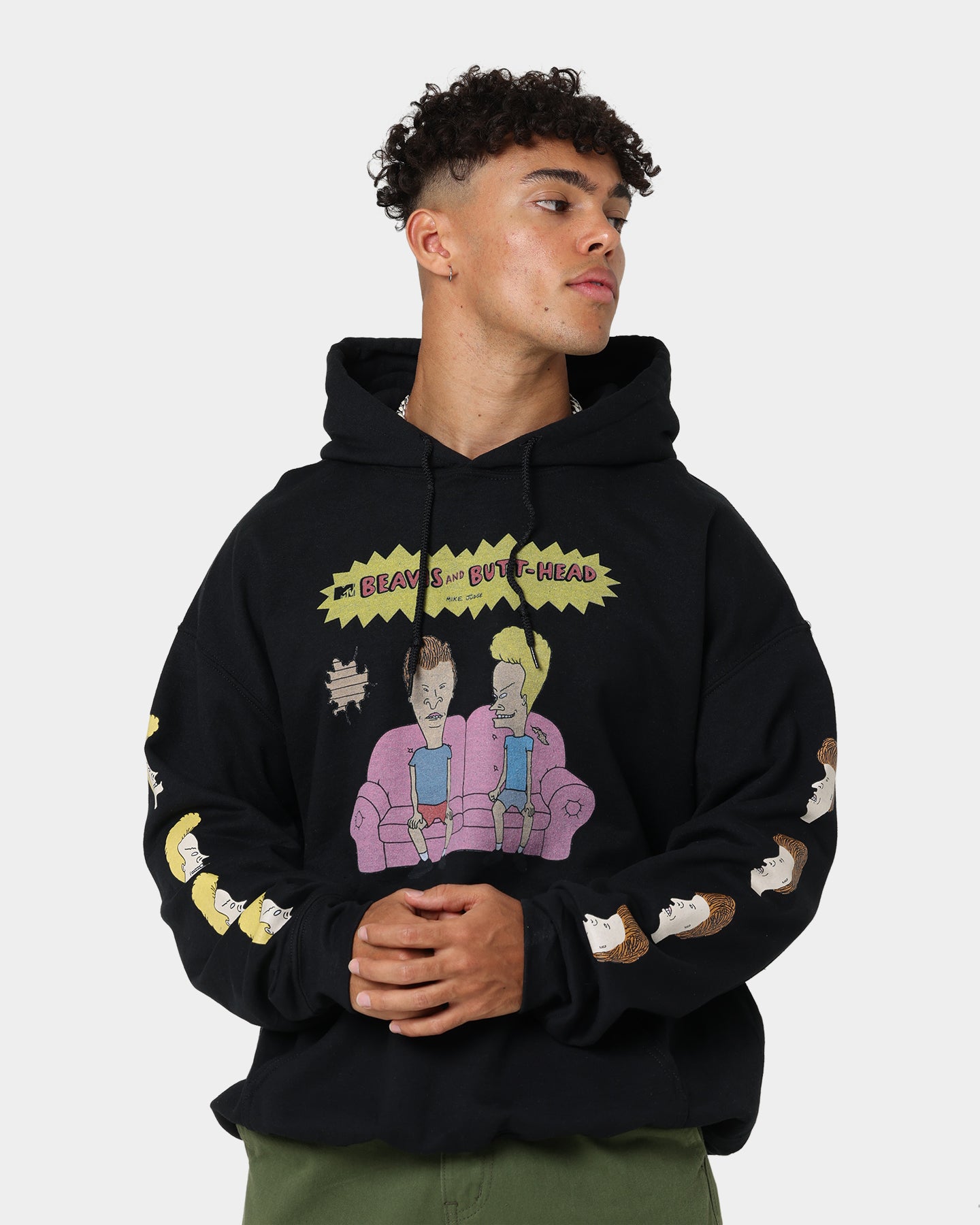 American Thrift X Beavis & Butthead Couch Hoodie - Black Pullover Sweatshirt for Men & Women | Perfect for Casual Wear, Lounge & Street Style