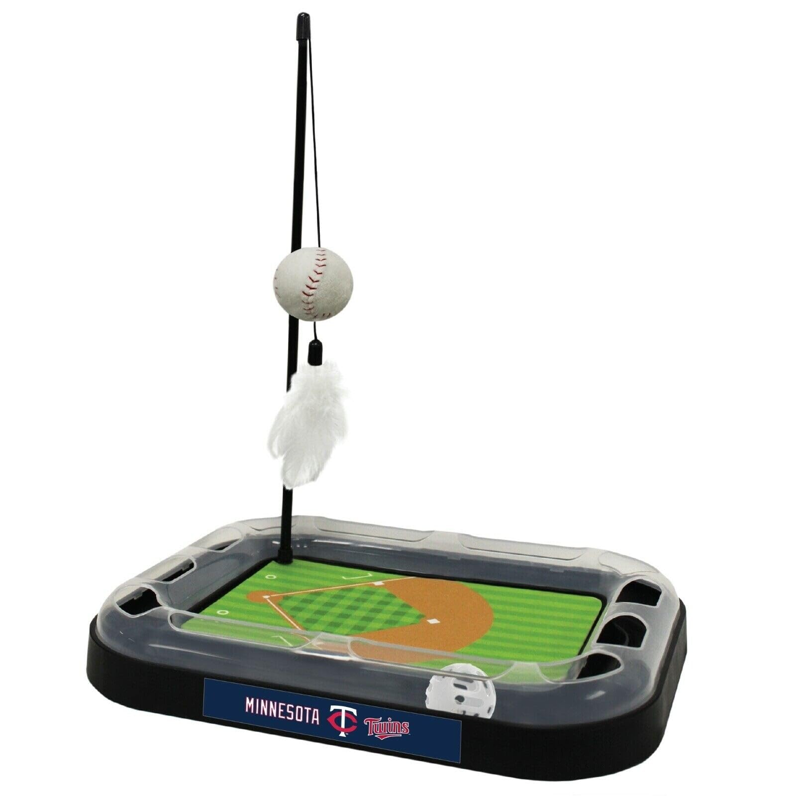 Minnesota Twins Baseball Field Cat Scratching Toy - 5-in-1 Interactive Cat Toy with Scratching Pad, Ball Bell, Catnip Plush Baseball & Feather Wand - Perfect for Playtime, Exercise & Stress Relief for Indoor Cats