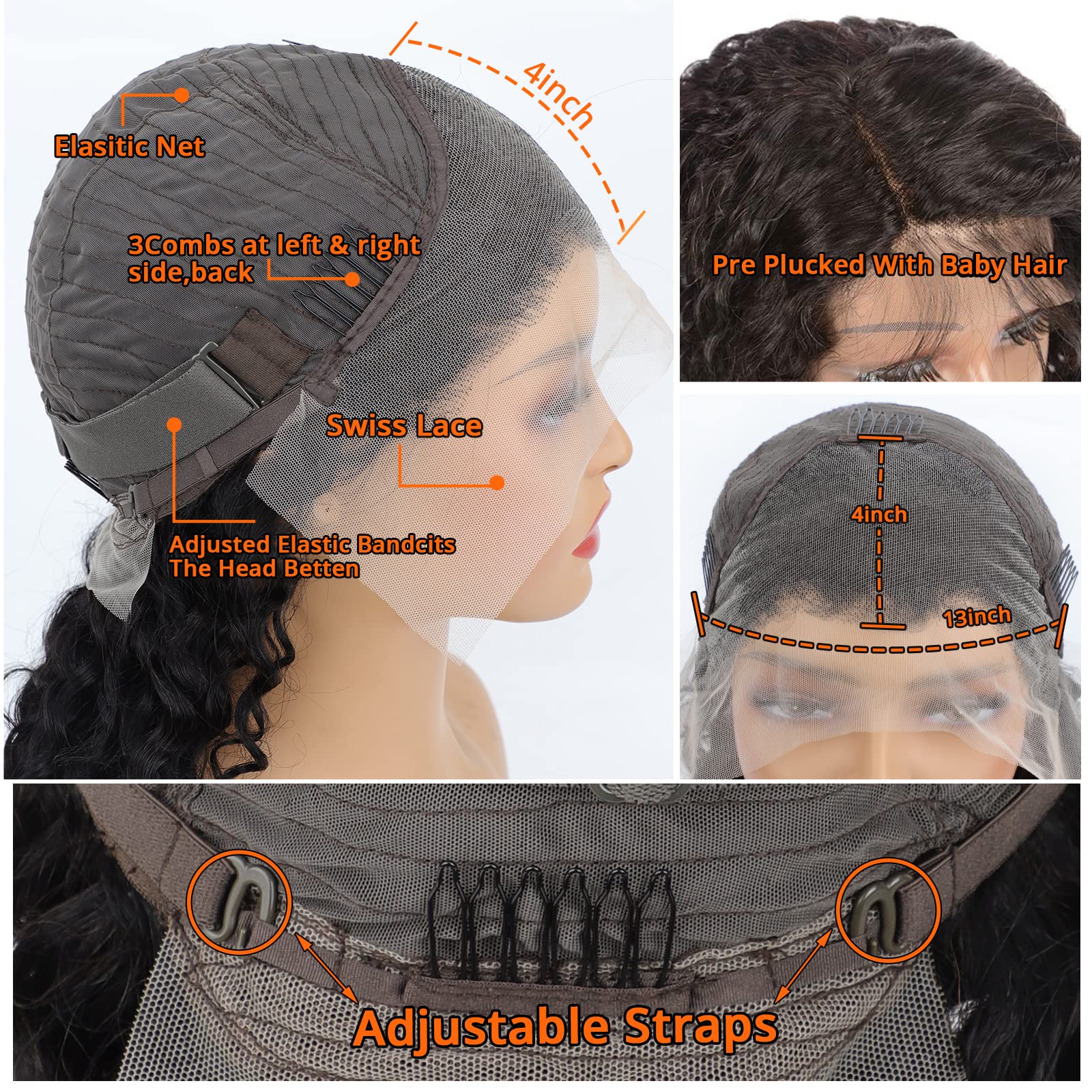 13x4 HD Transparent Lace Front Wigs for Black Women - 180% Density Deep Wave Human Hair Wigs with Baby Hair | Glueless Pre-Plucked 20 Inch Curly Wigs for Daily Wear & Special Occasions