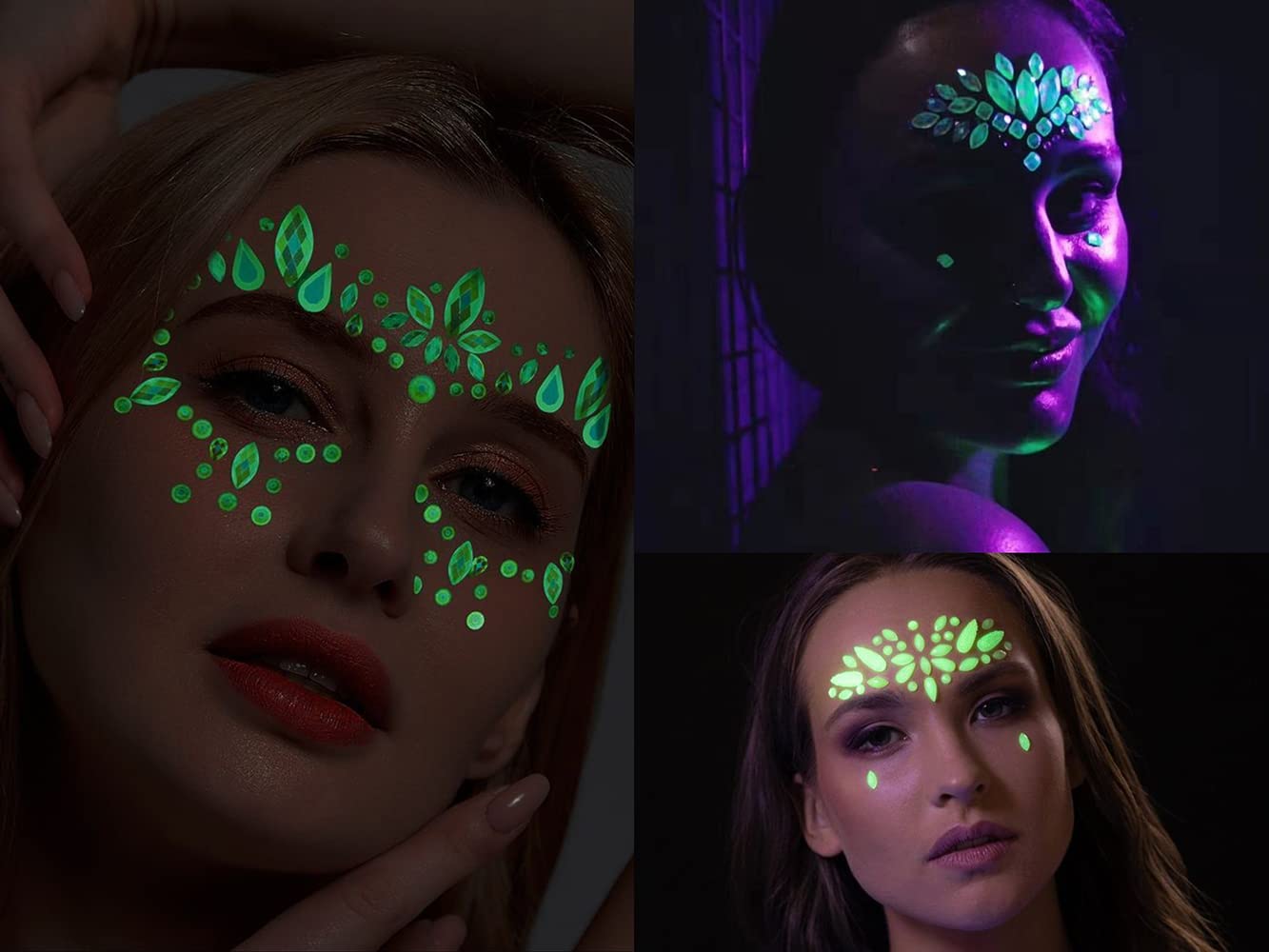 Glow in the Dark Face Gems - S.A.V.I 3D Luminous Crystal Stickers for Face & Body, Self-Adhesive Rhinestone Tattoos for Women & Girls - Perfect for Parties, Weddings, Festivals & Nightclubs