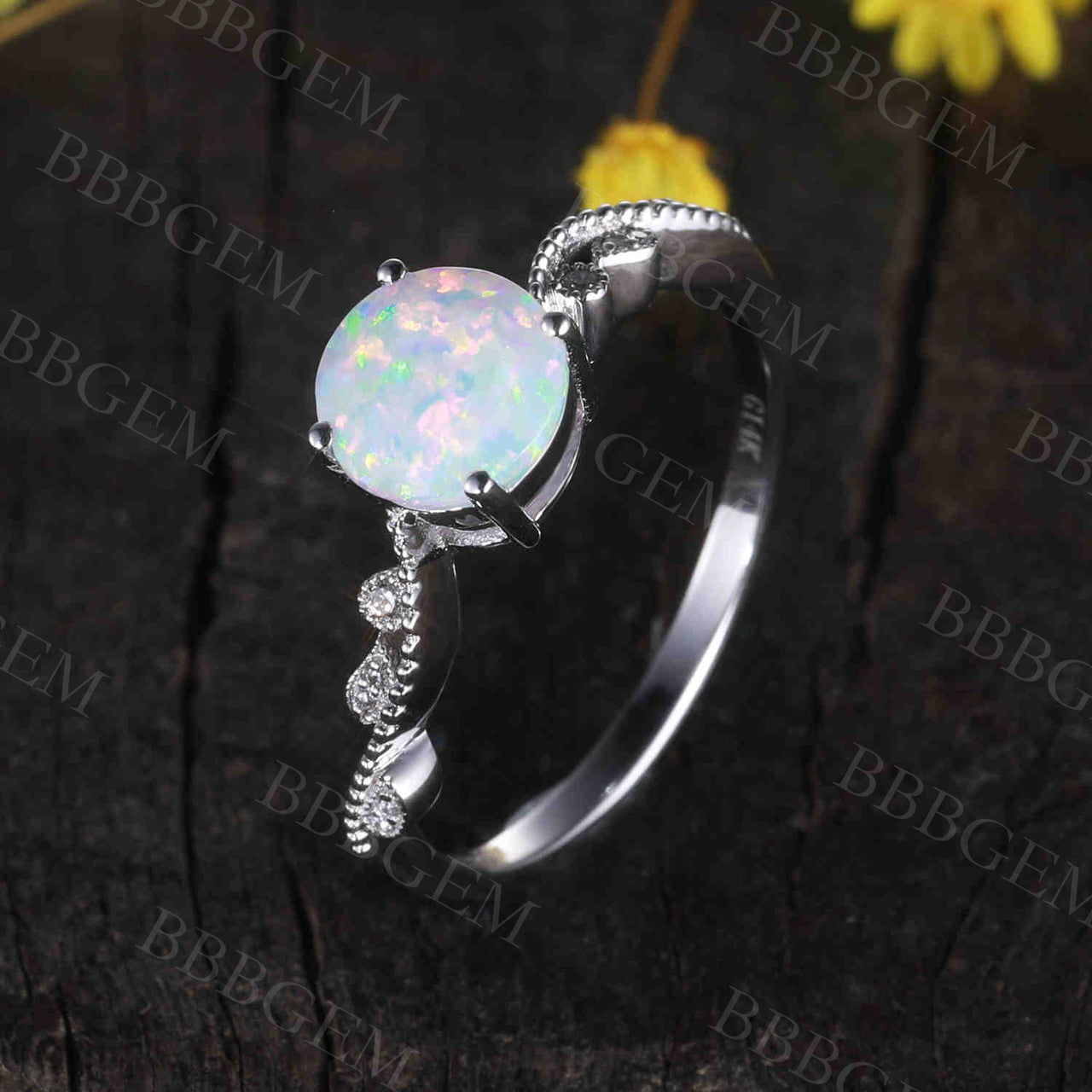 14K/18K Gold Opal Diamond Engagement Ring for Women - Bezel Set Solitaire Ring - Perfect for Proposals, Anniversaries & Special Occasions