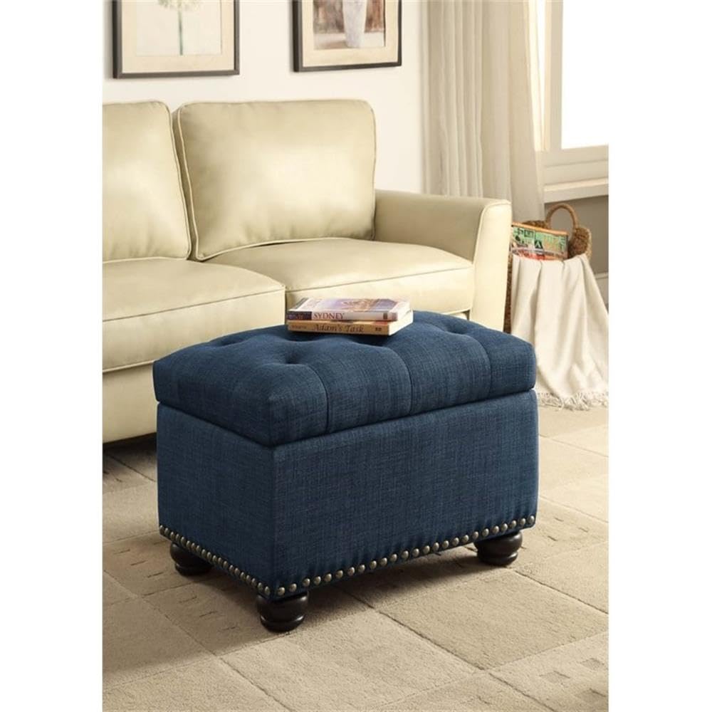 Pemberly Row Blue Storage Ottoman - Versatile Footrest, Seat & Hidden Storage for Living Room, Bedroom & Office